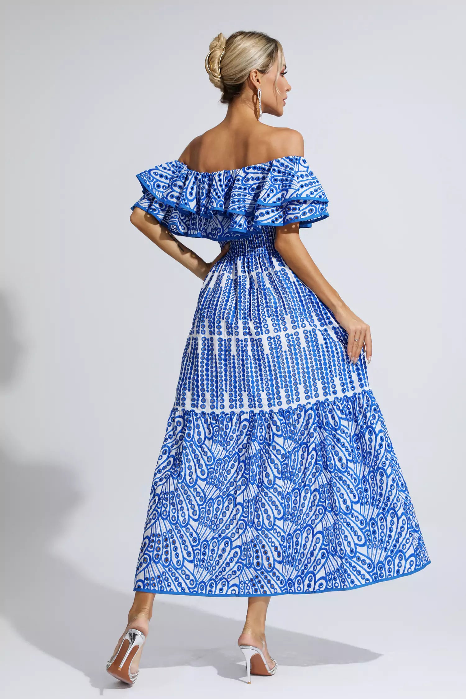 Malani Blue Cutout Ruffle Maxi Dress-CATCHALL