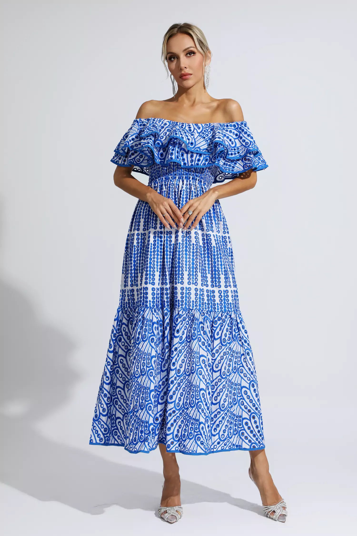 Malani Blue Cutout Ruffle Maxi Dress-CATCHALL