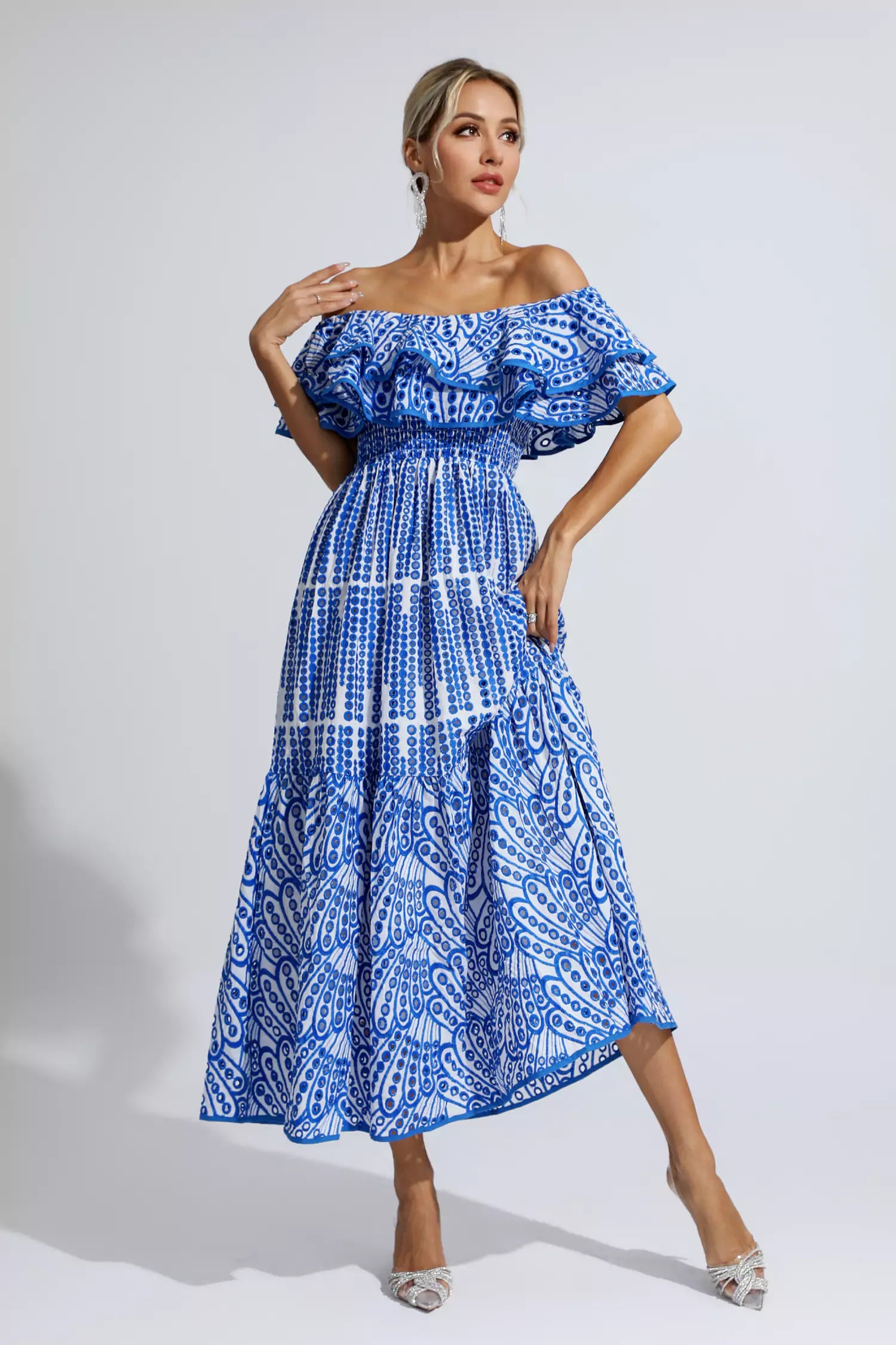 Malani Blue Cutout Ruffle Maxi Dress