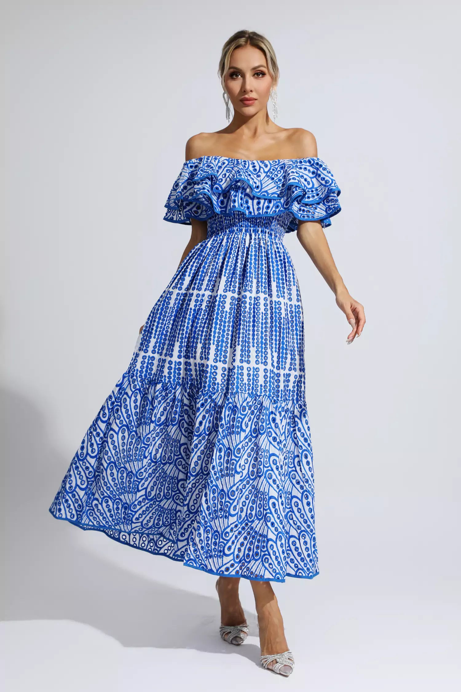 Malani Blue Cutout Ruffle Maxi Dress-CATCHALL