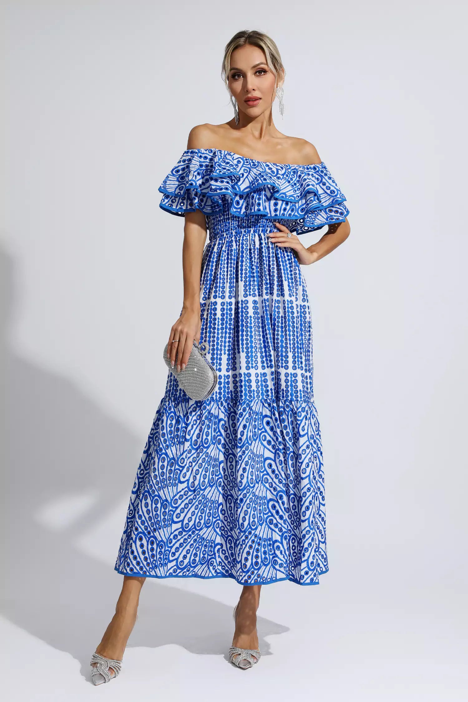 Malani Blue Cutout Ruffle Maxi Dress-CATCHALL