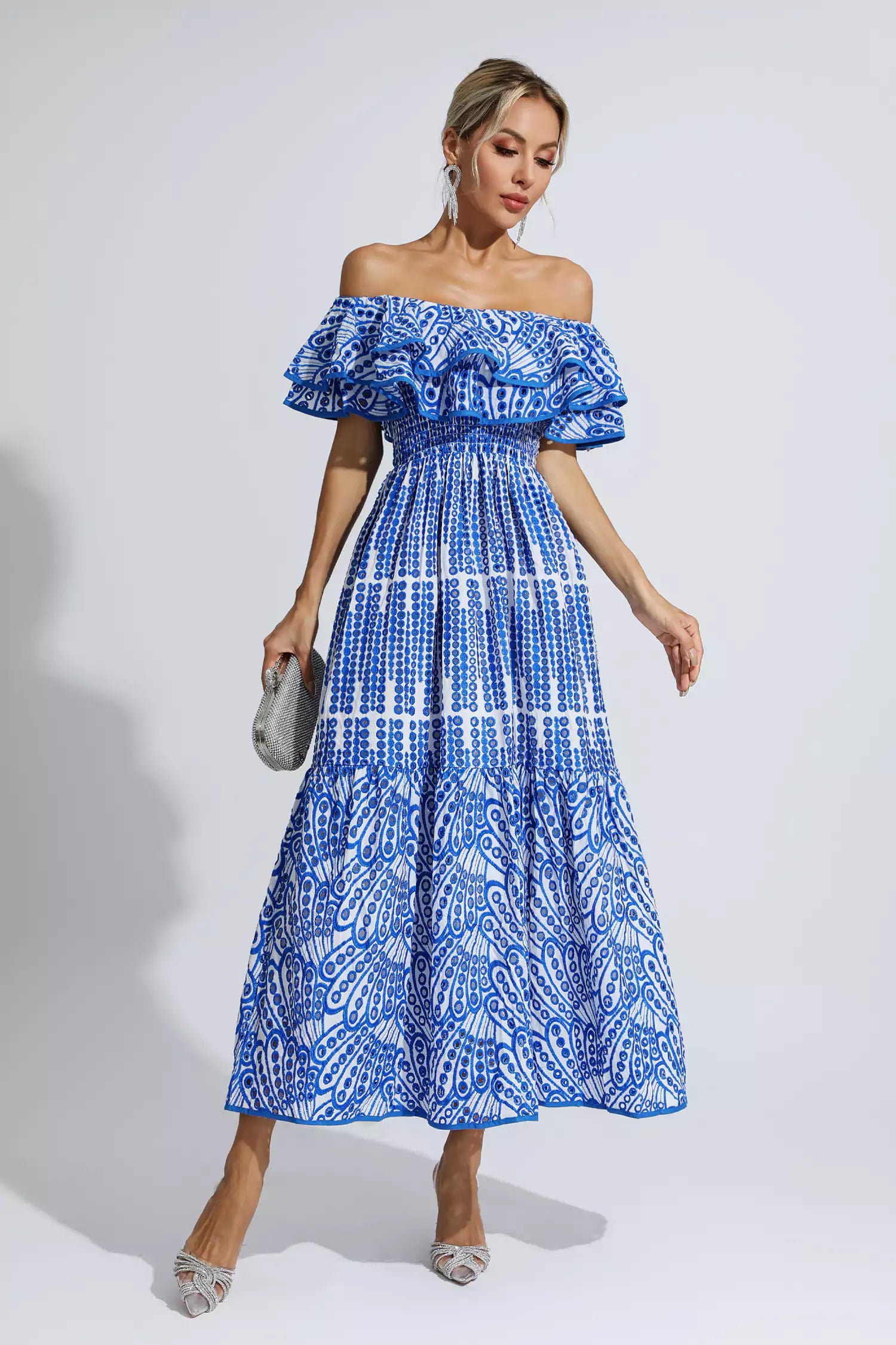 Malani Blue Cutout Ruffle Maxi Dress-CATCHALL
