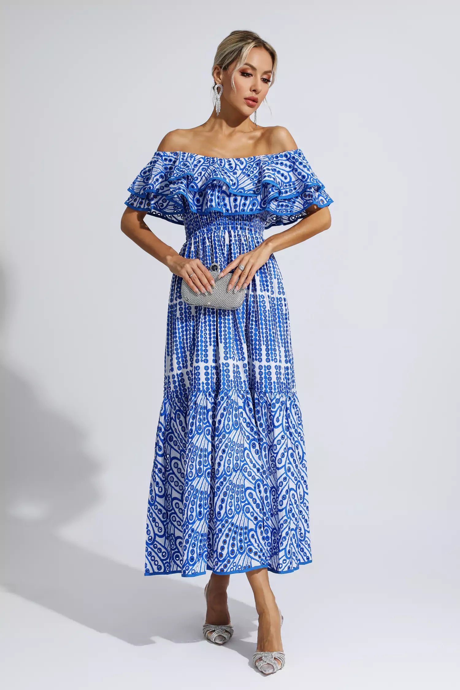 Malani Blue Cutout Ruffle Maxi Dress-CATCHALL