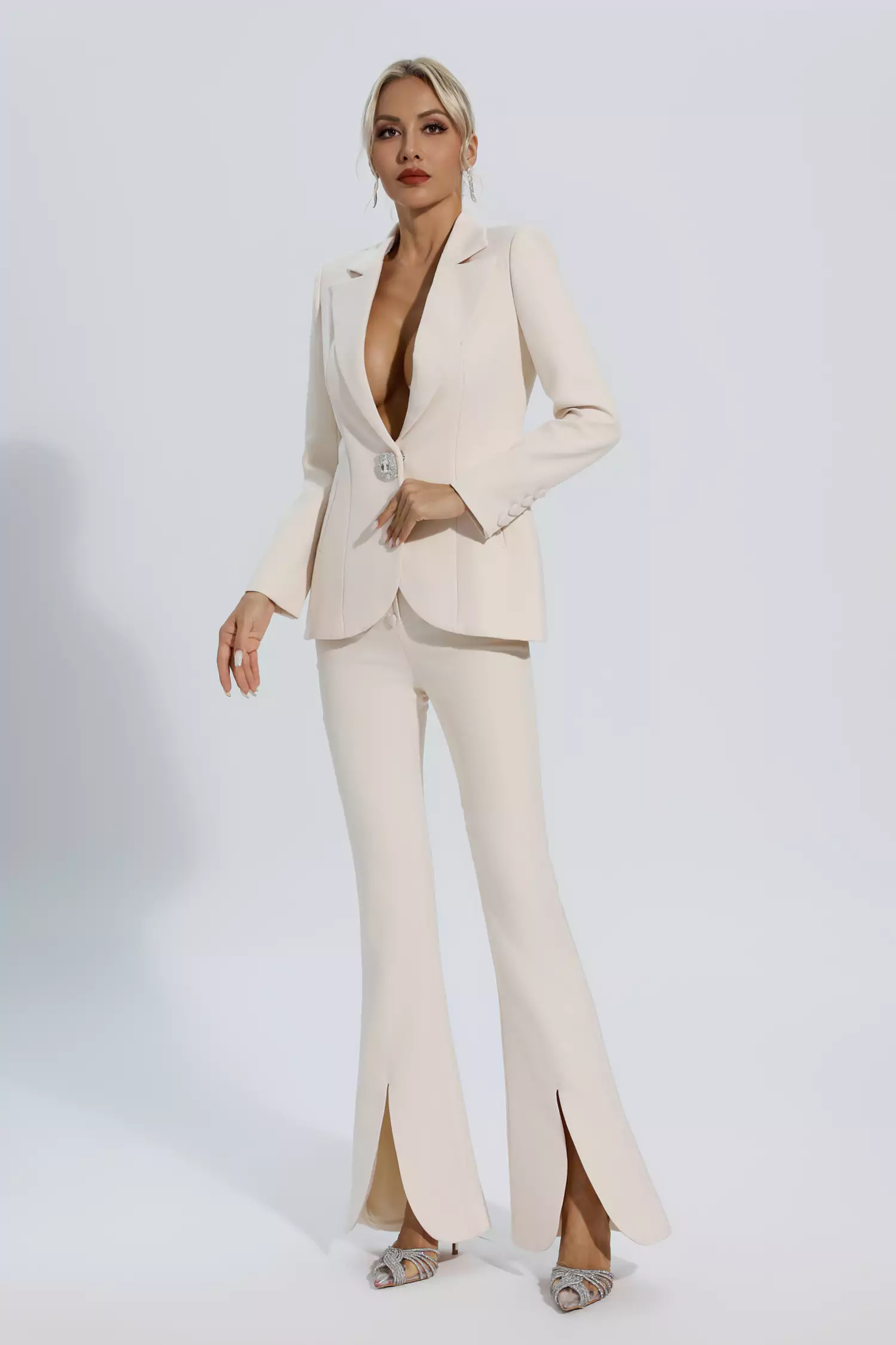 Mallory Ivory White Long Sleeve Blazer Set-CATCHALL