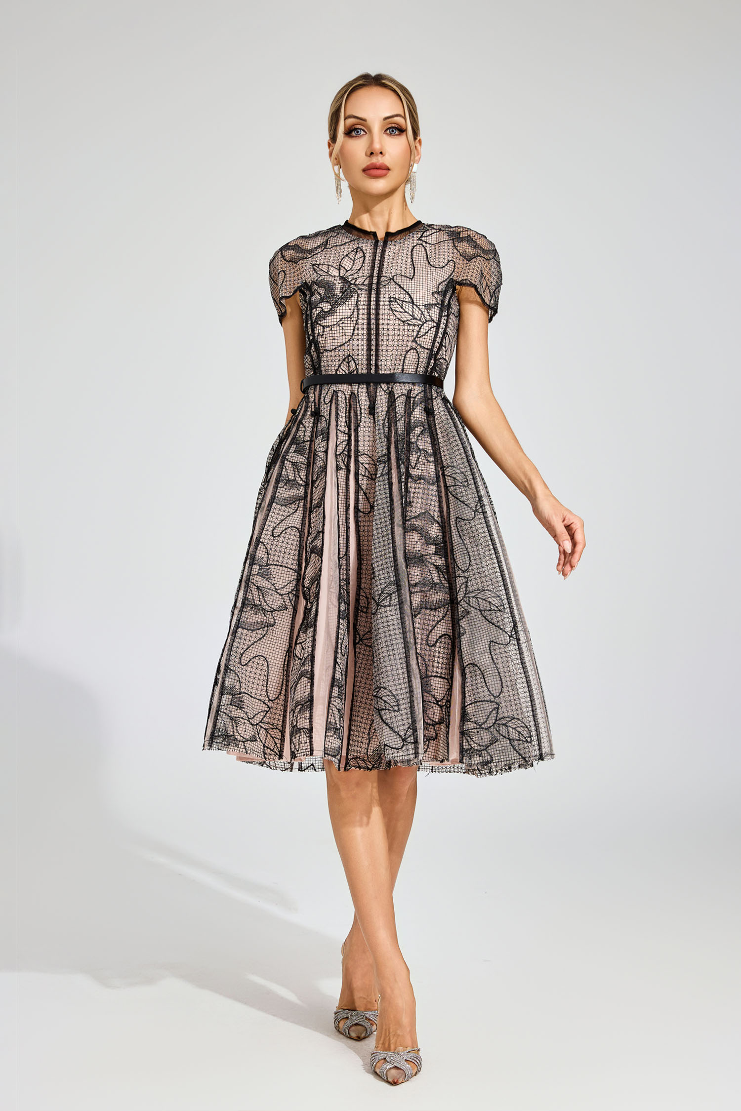 Malthus Black Mesh Midi Dress