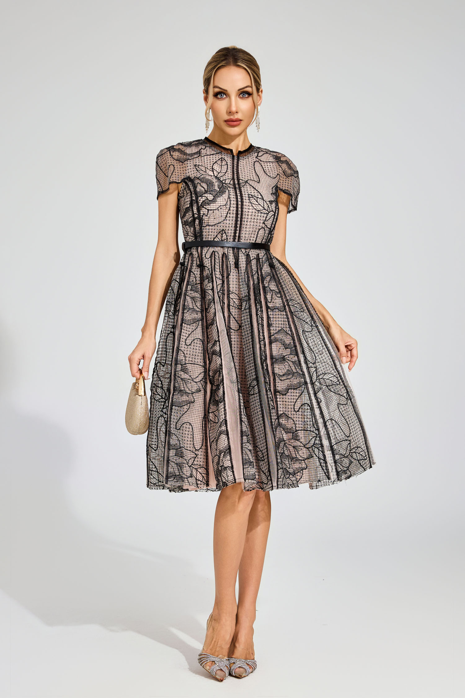 Malthus Black Mesh Midi Dress