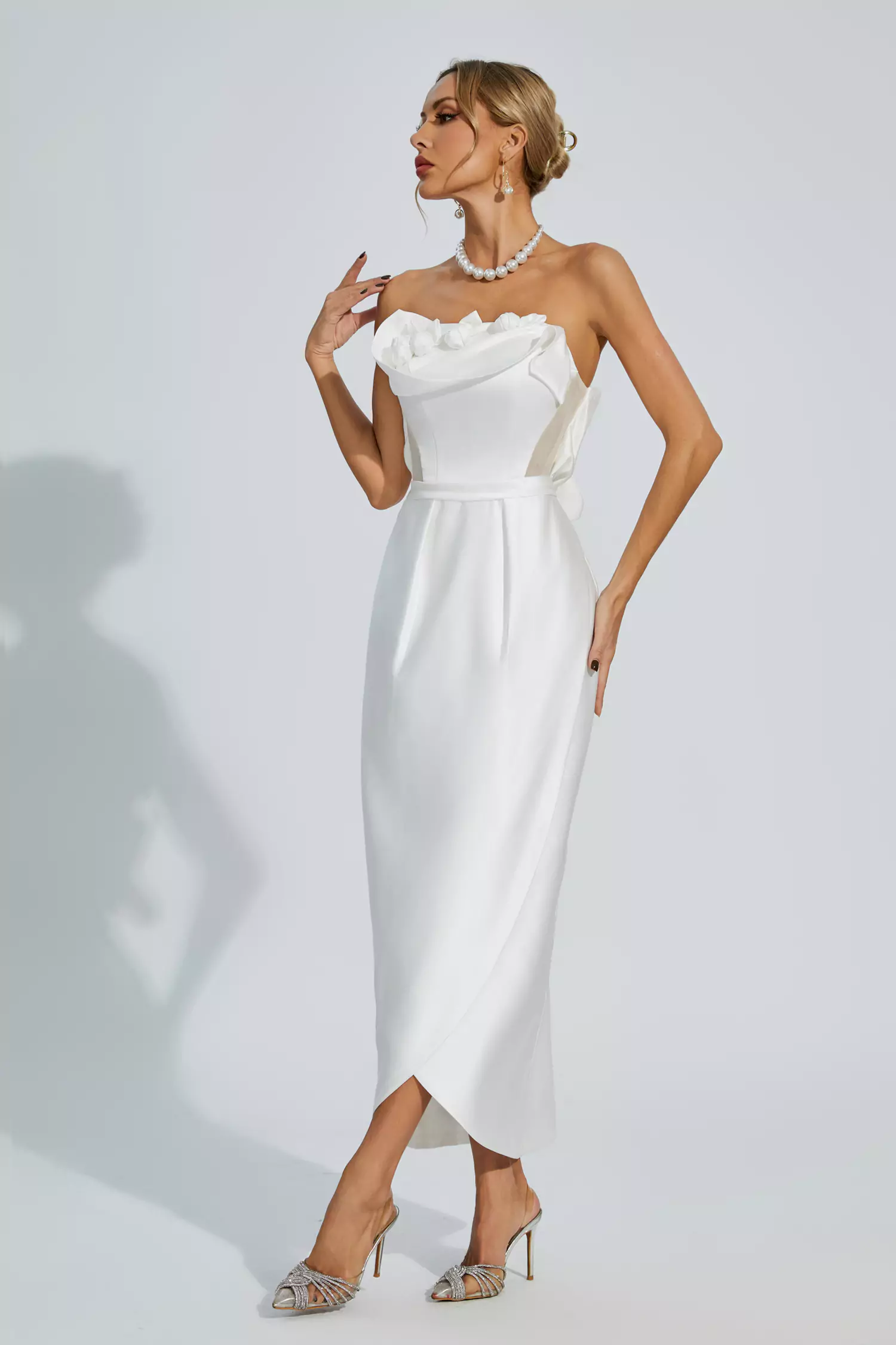 Marceline White Off Shoulder Satin Dress