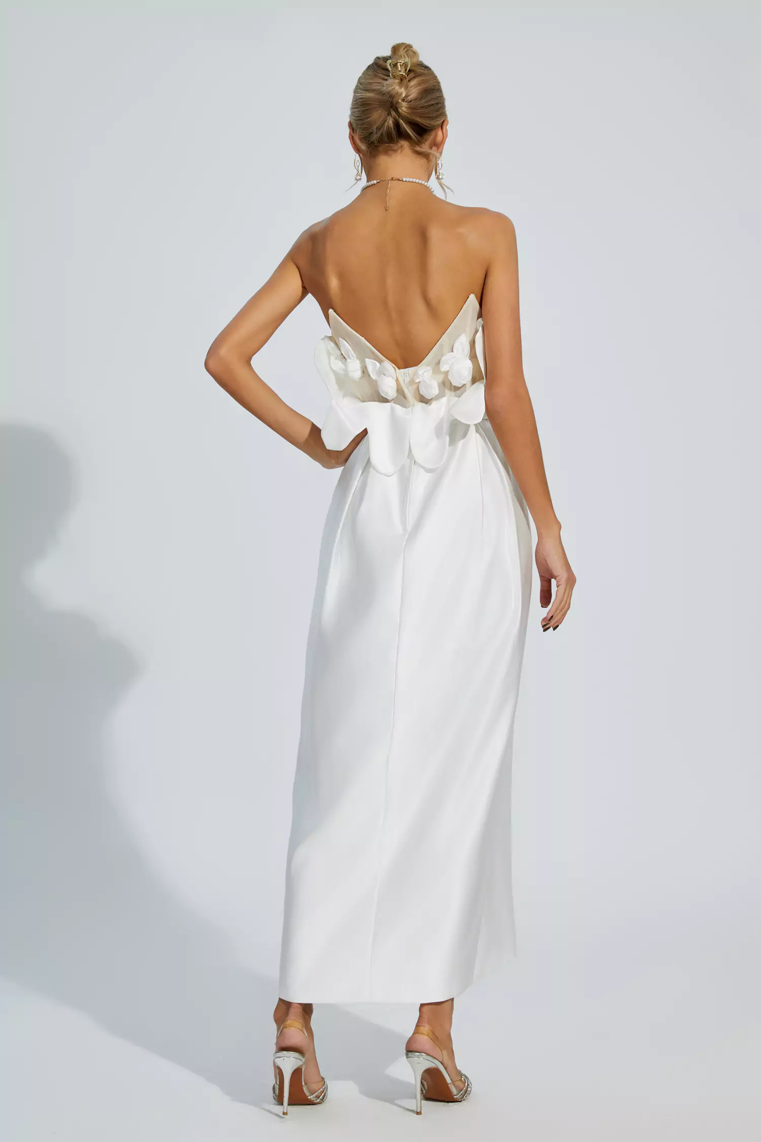 Marceline White Off Shoulder Satin Dress-CATCHALL