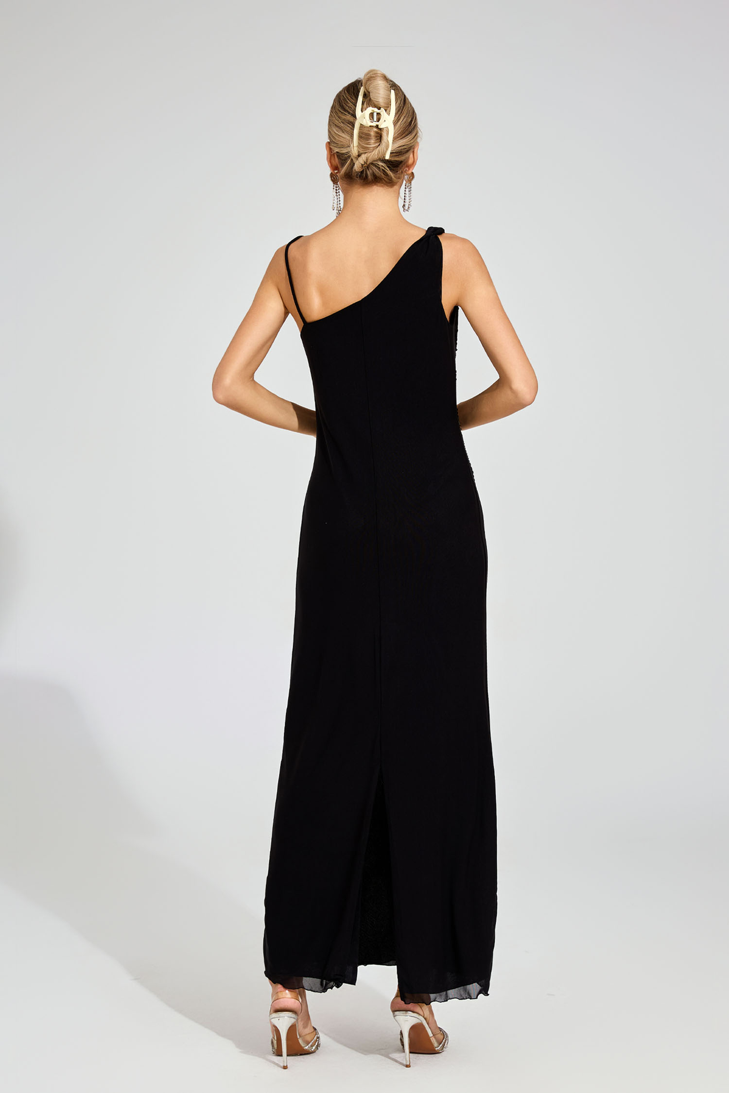 Marcellus Black Asymmetric Beaded Evening Dress