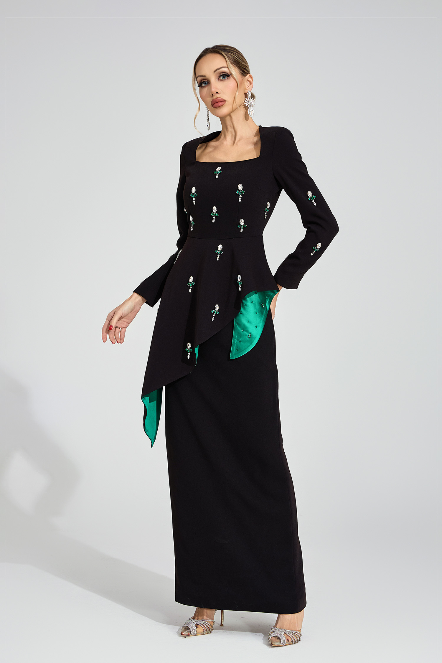Marguerite Black Ruffle Maxi Dress