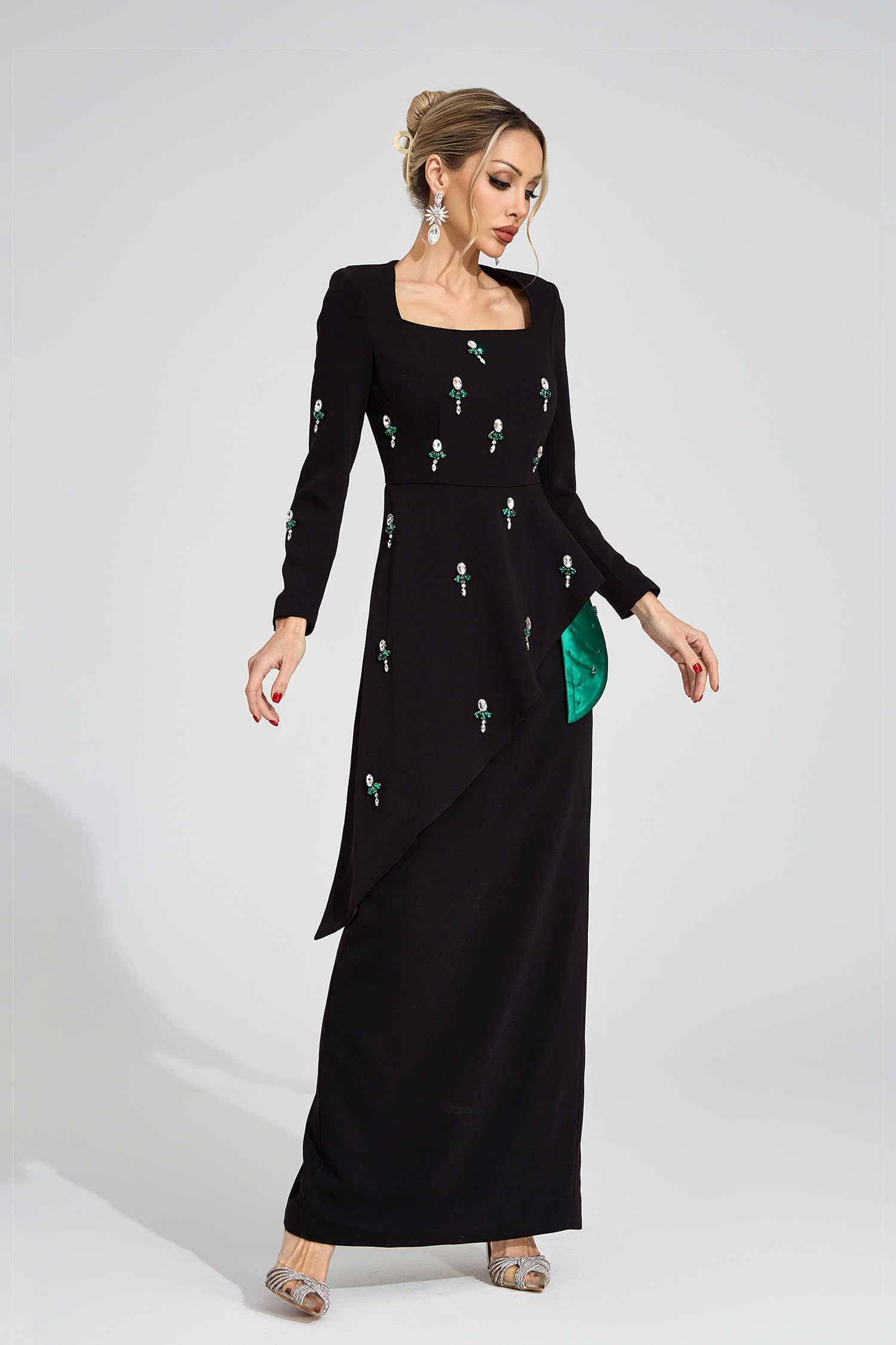 Marguerite Black Ruffle Maxi Dress