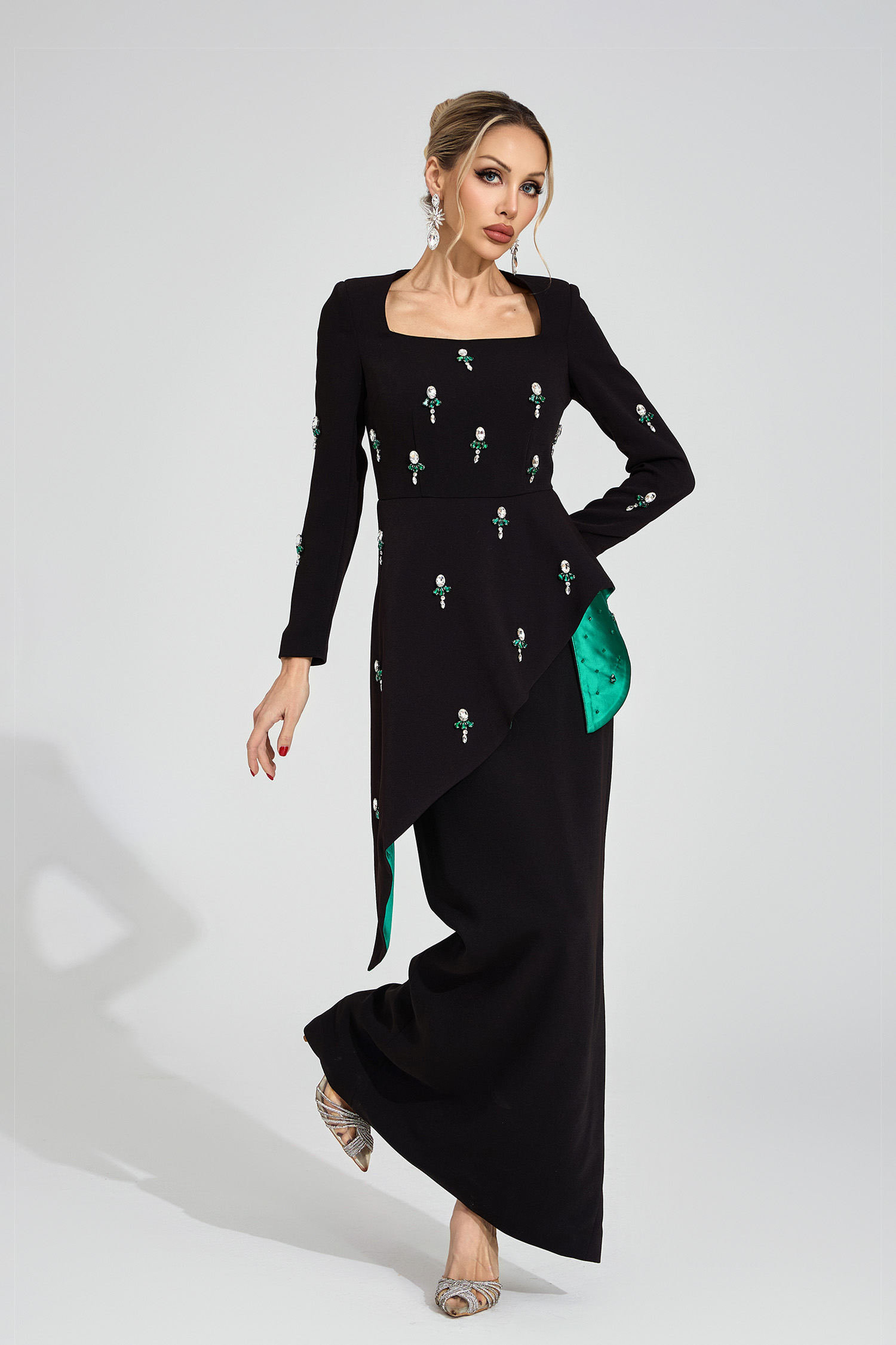Marguerite Black Ruffle Maxi Dress