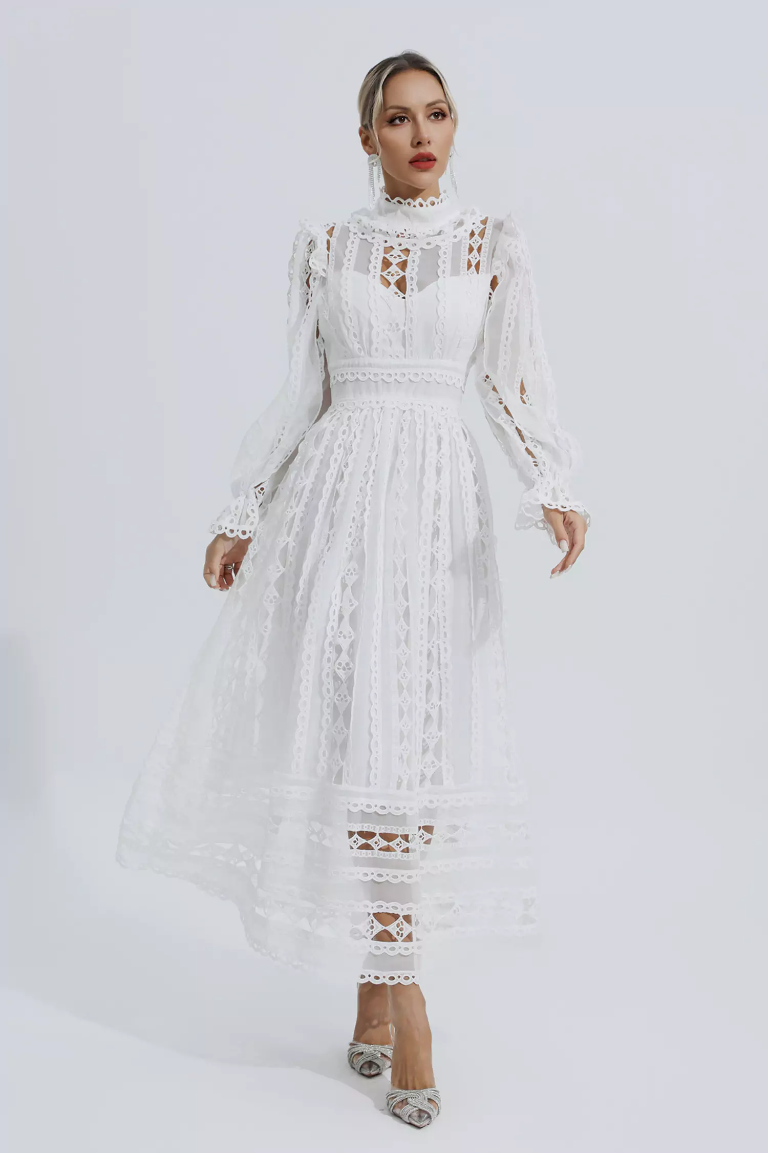 Leyna White Mesh Long Sleeve Dress – Beginning Boutique US