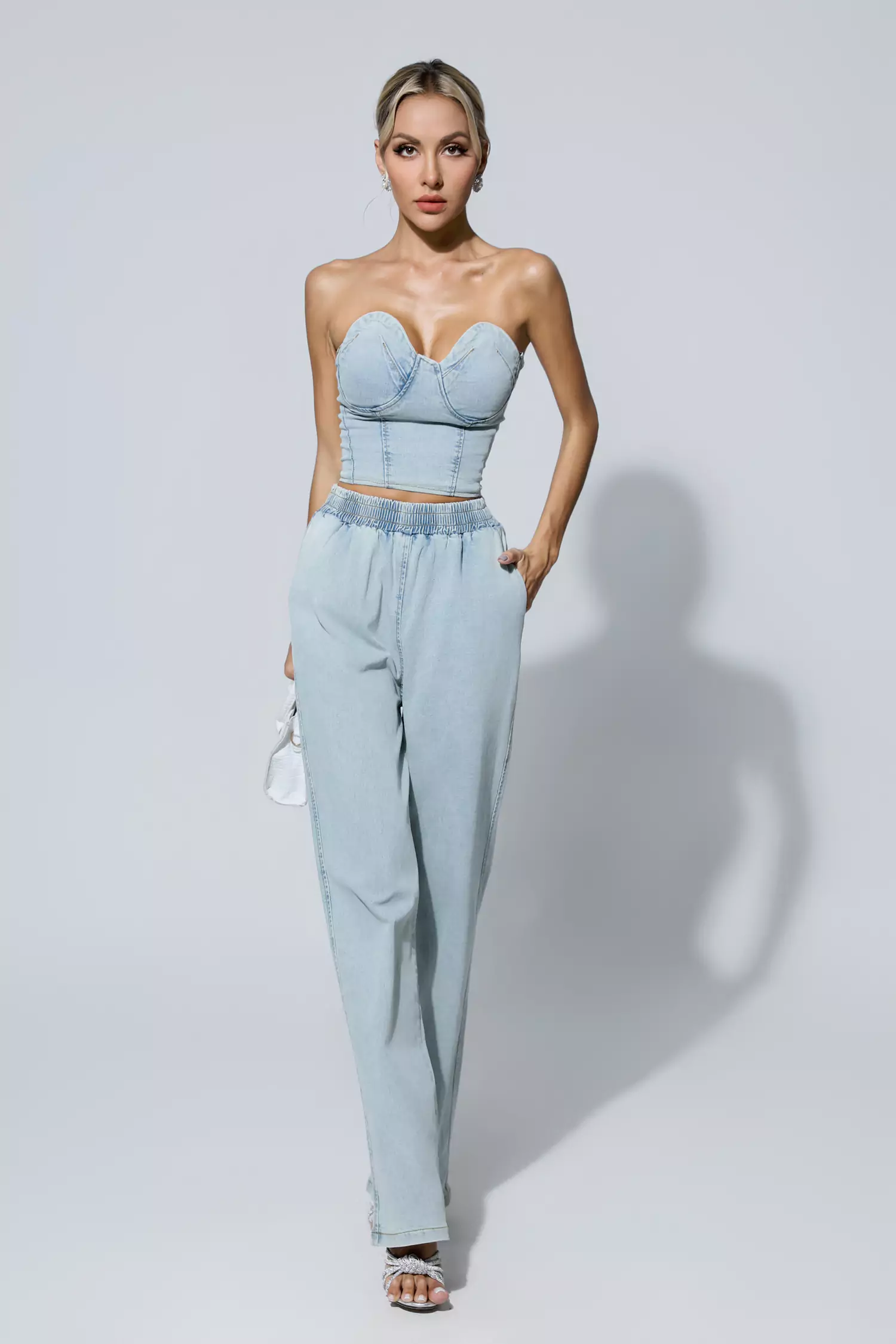 Marie Blue Denim Tube Top Set-CATCHALL