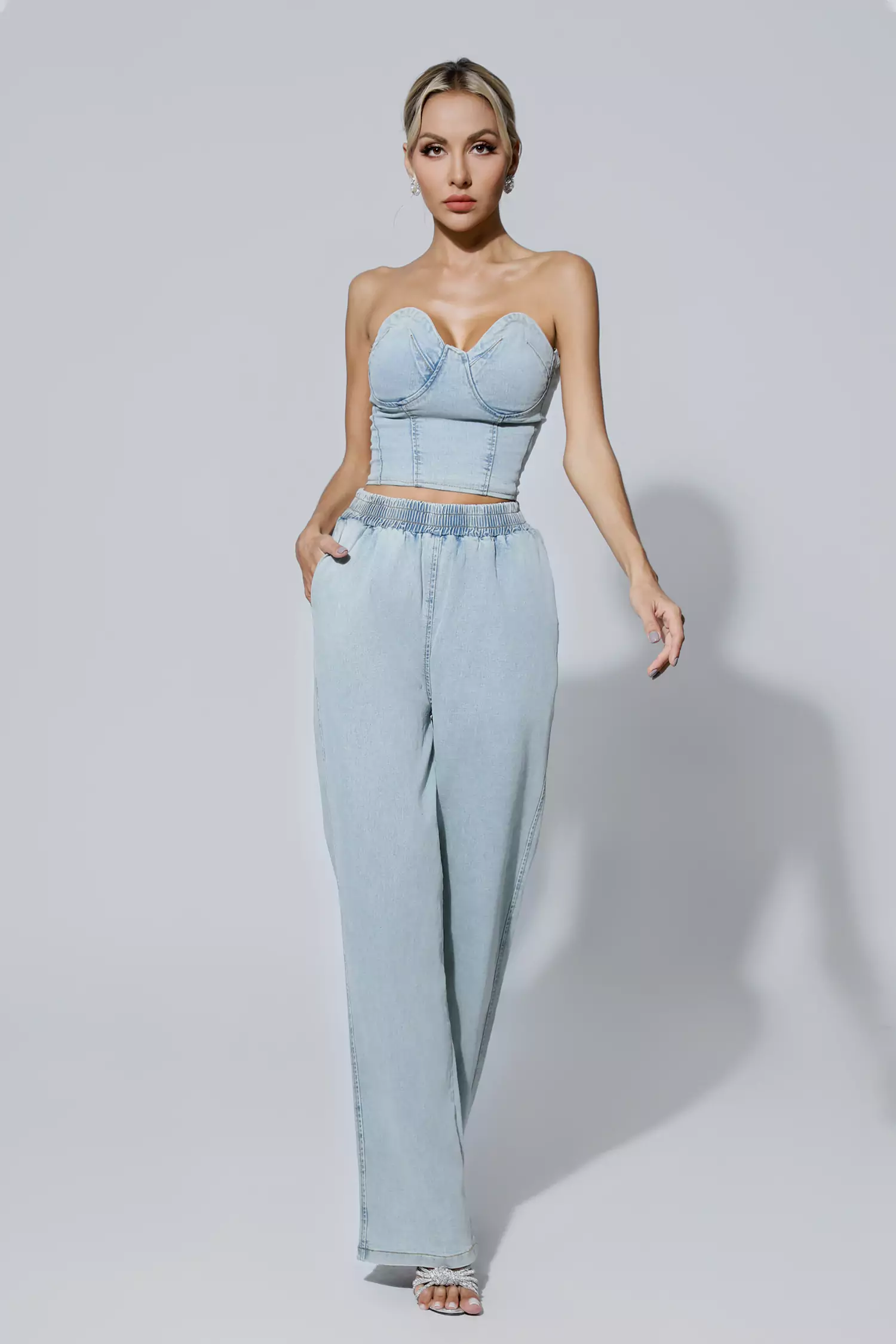 Marie Blue Denim Tube Top Set-CATCHALL