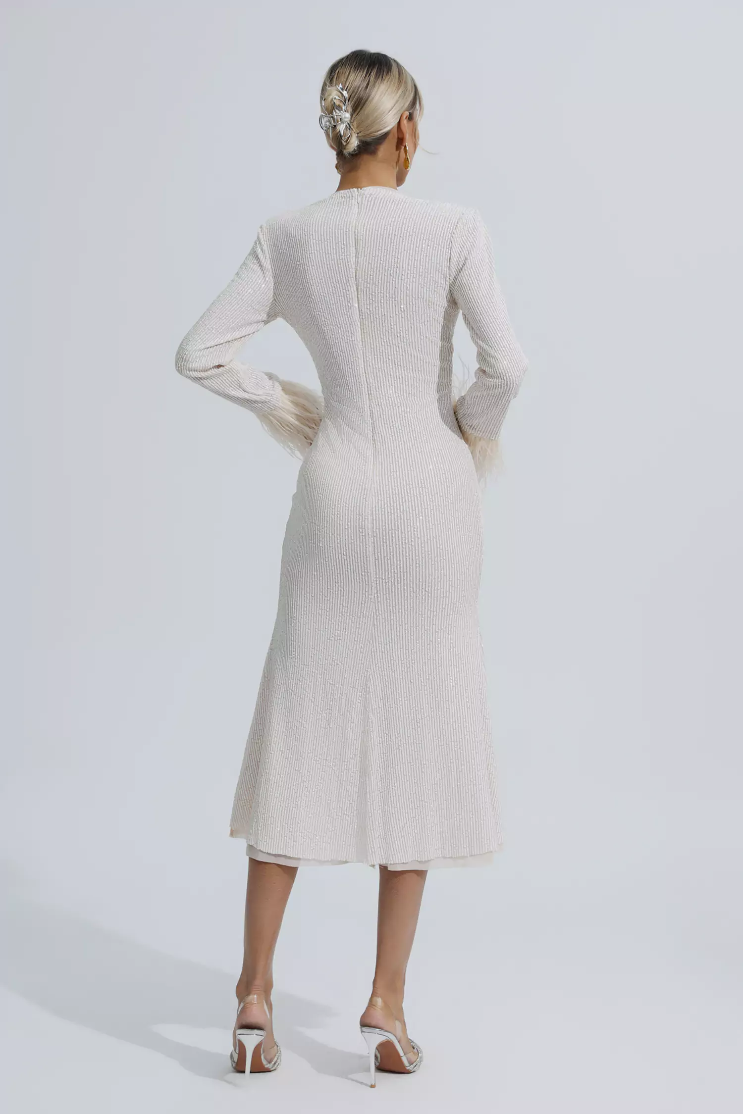 Marilyn Apricot Feather Cuffs Sequin Dress-CATCHALL