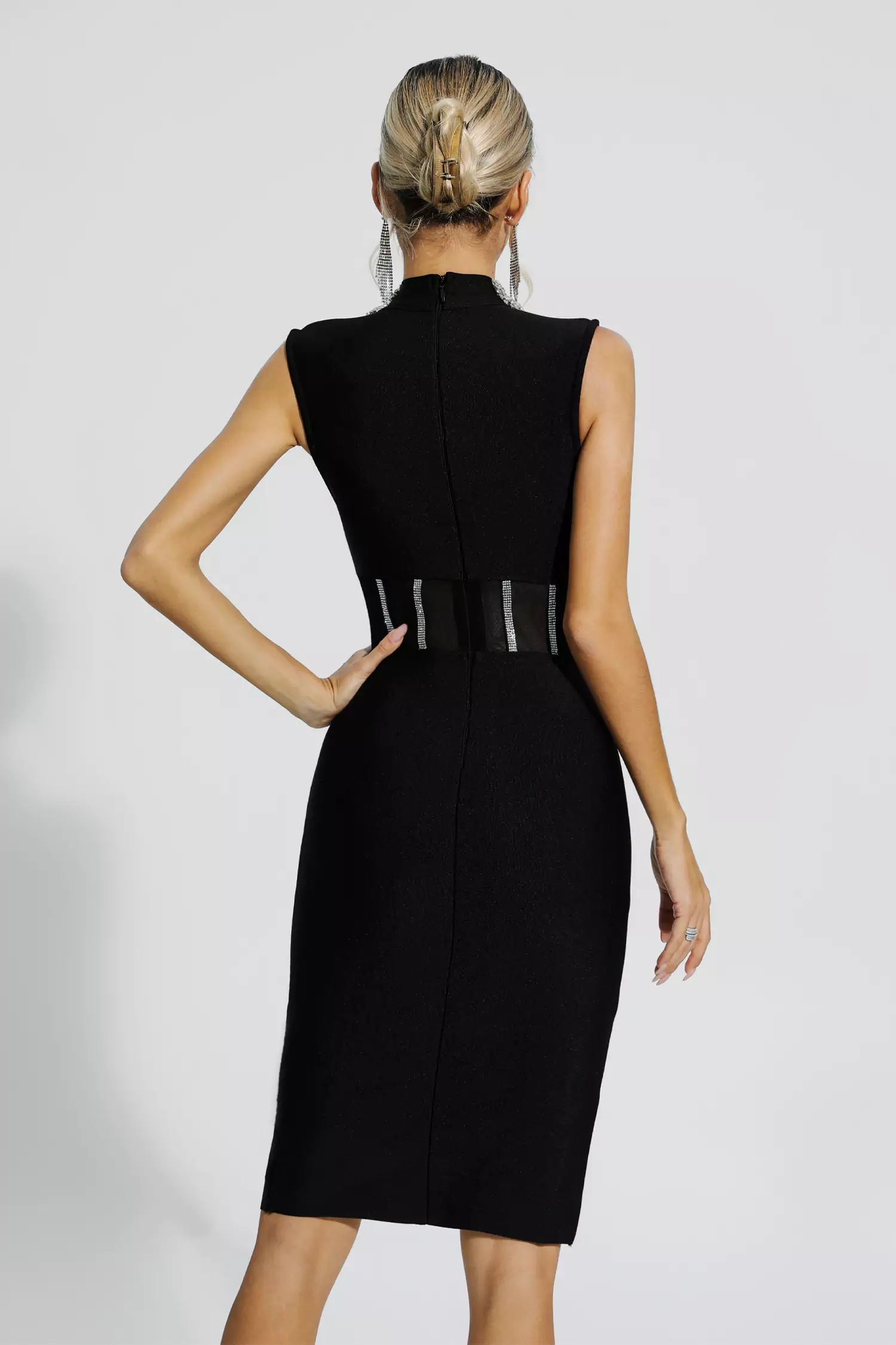 Marleigh Black Diamond Embellished Bandage Dress-CATCHALL