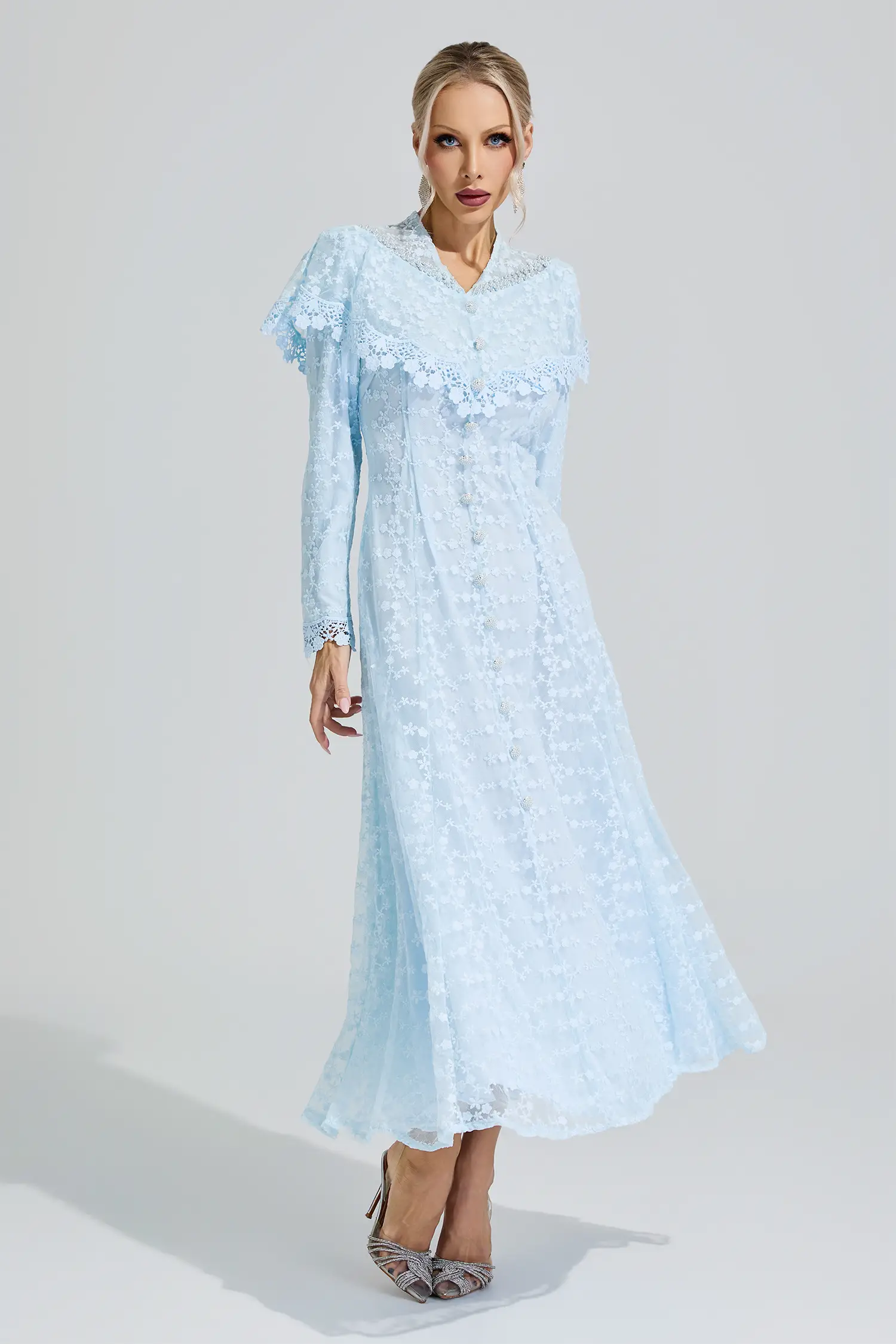 Martha Blue Embroidery Lace Dress