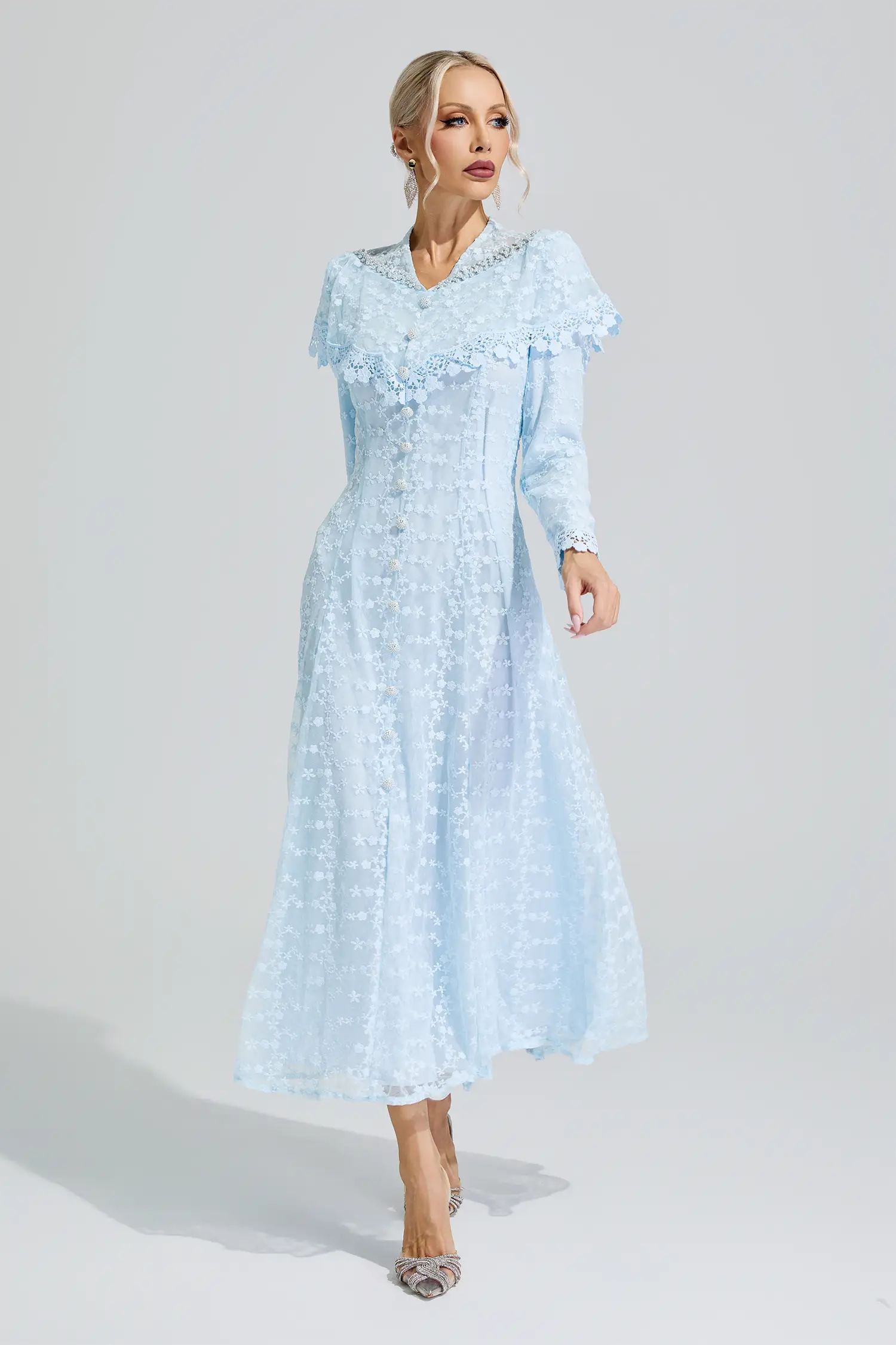 Martha Blue Embroidery Lace Dress
