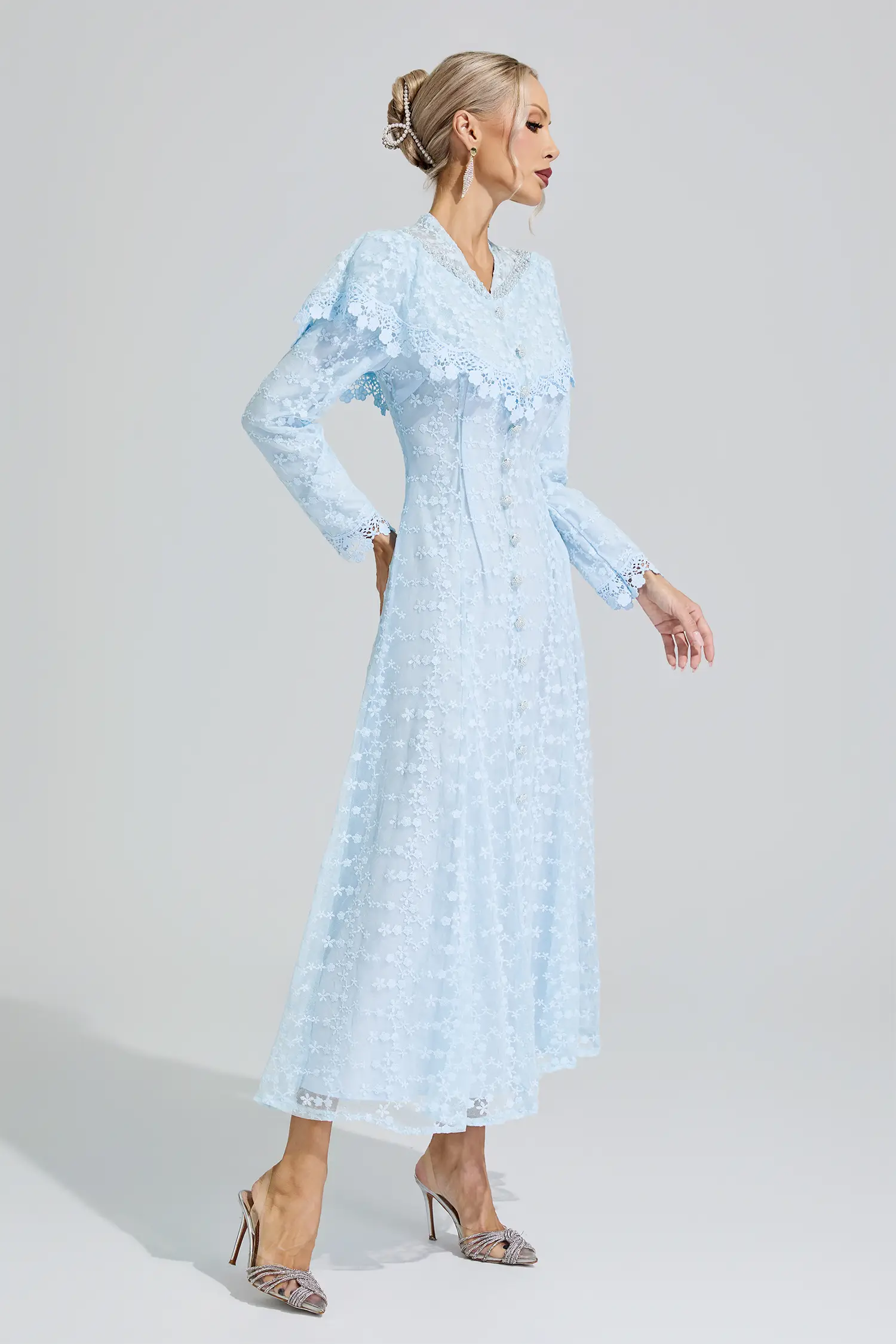 Martha Blue Embroidery Lace Dress
