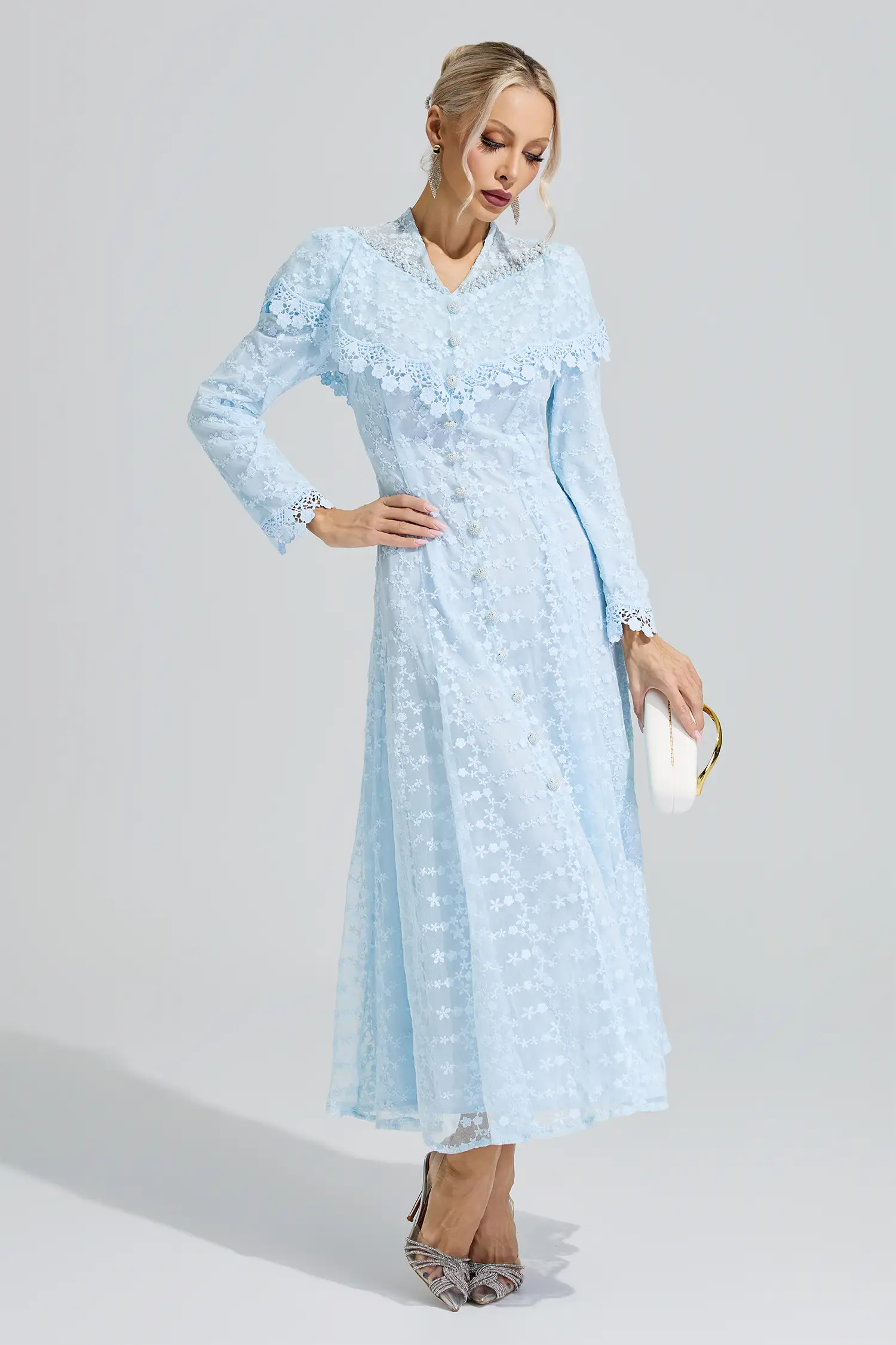 Martha Blue Embroidery Lace Dress