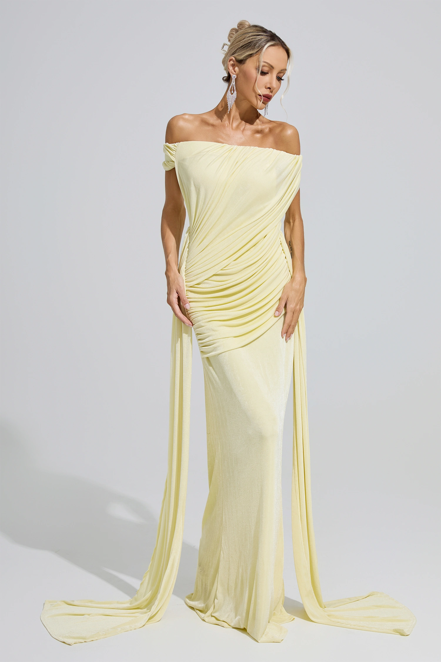 Mary Yellow Ruffle Bandage Bodycon Dress