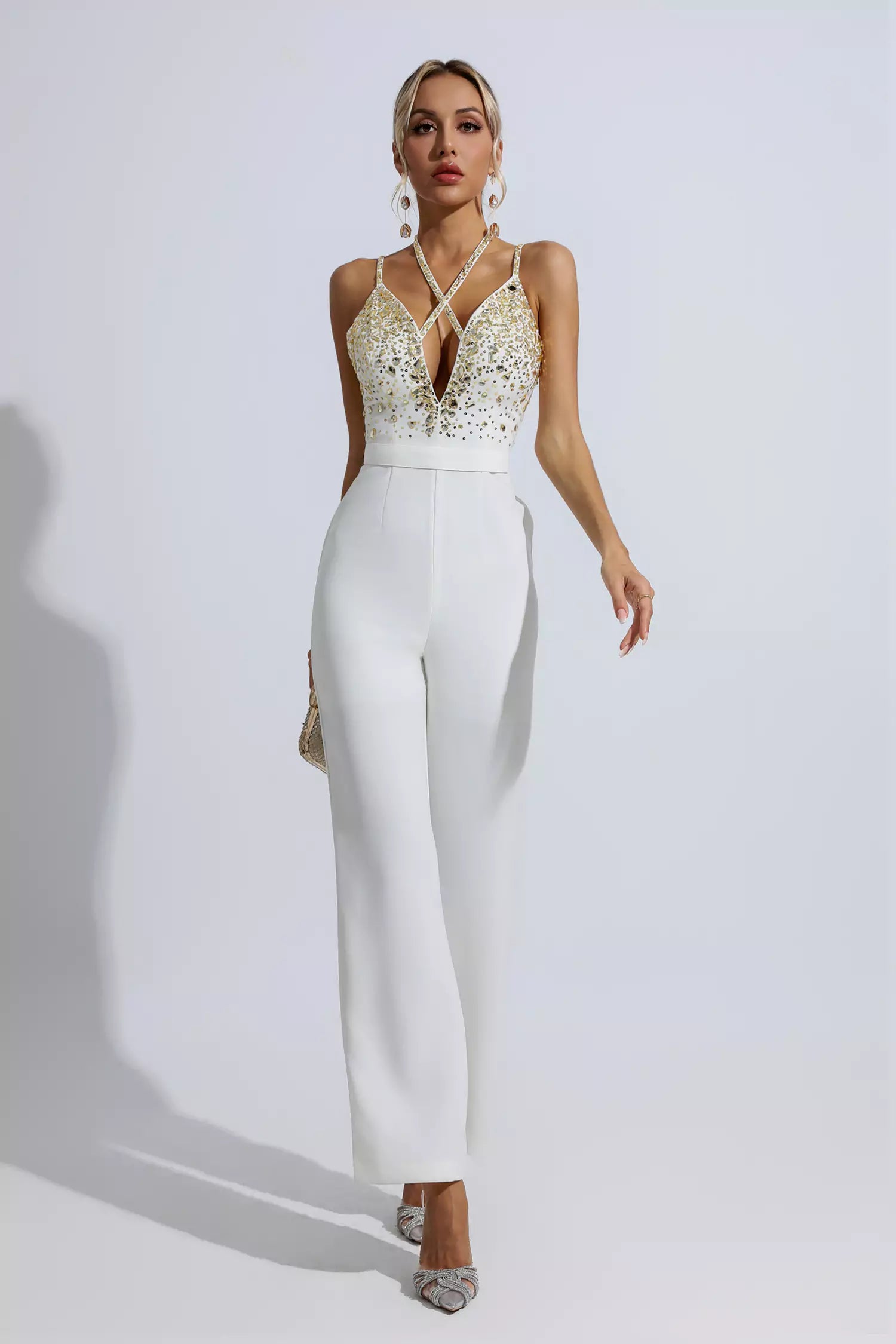 Matilda White Sequin Embellished Jumpsuit-CATCHALL