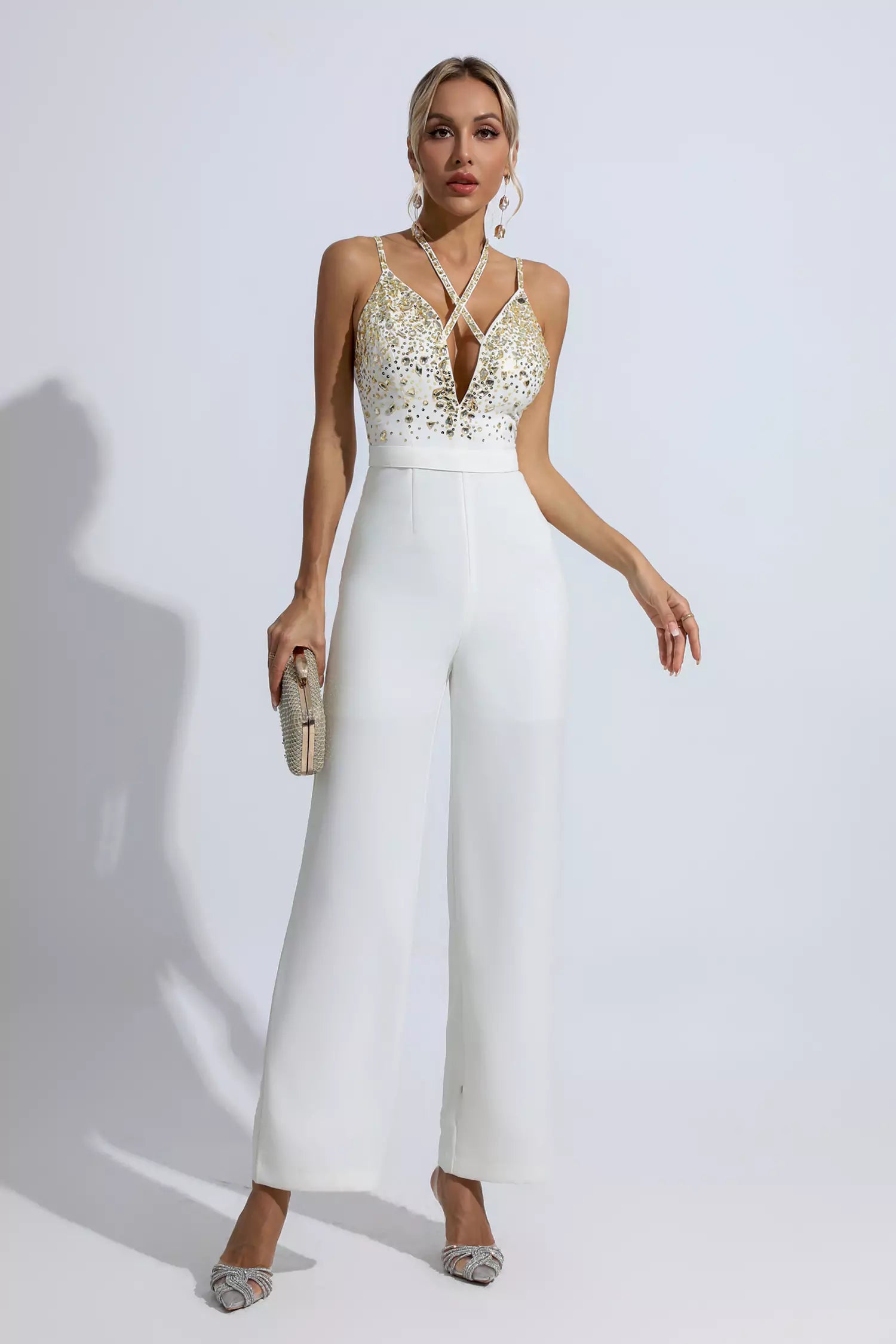 Matilda White Sequin Embellished Jumpsuit-CATCHALL