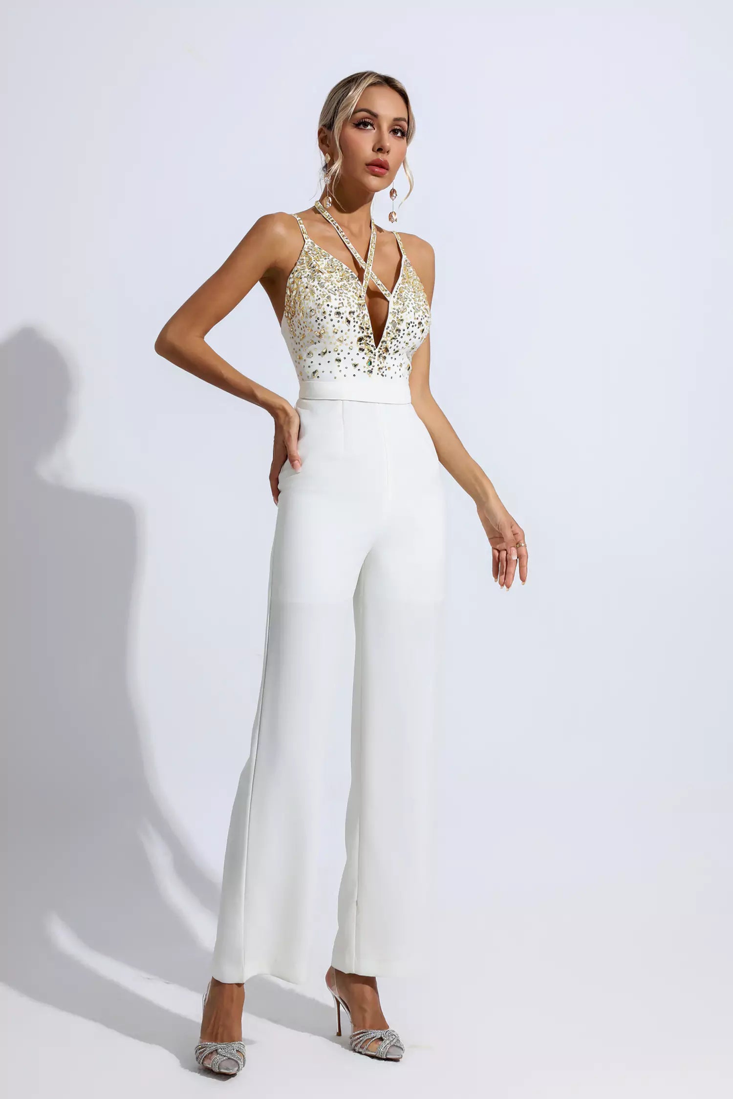 Matilda White Sequin Embellished Jumpsuit-CATCHALL