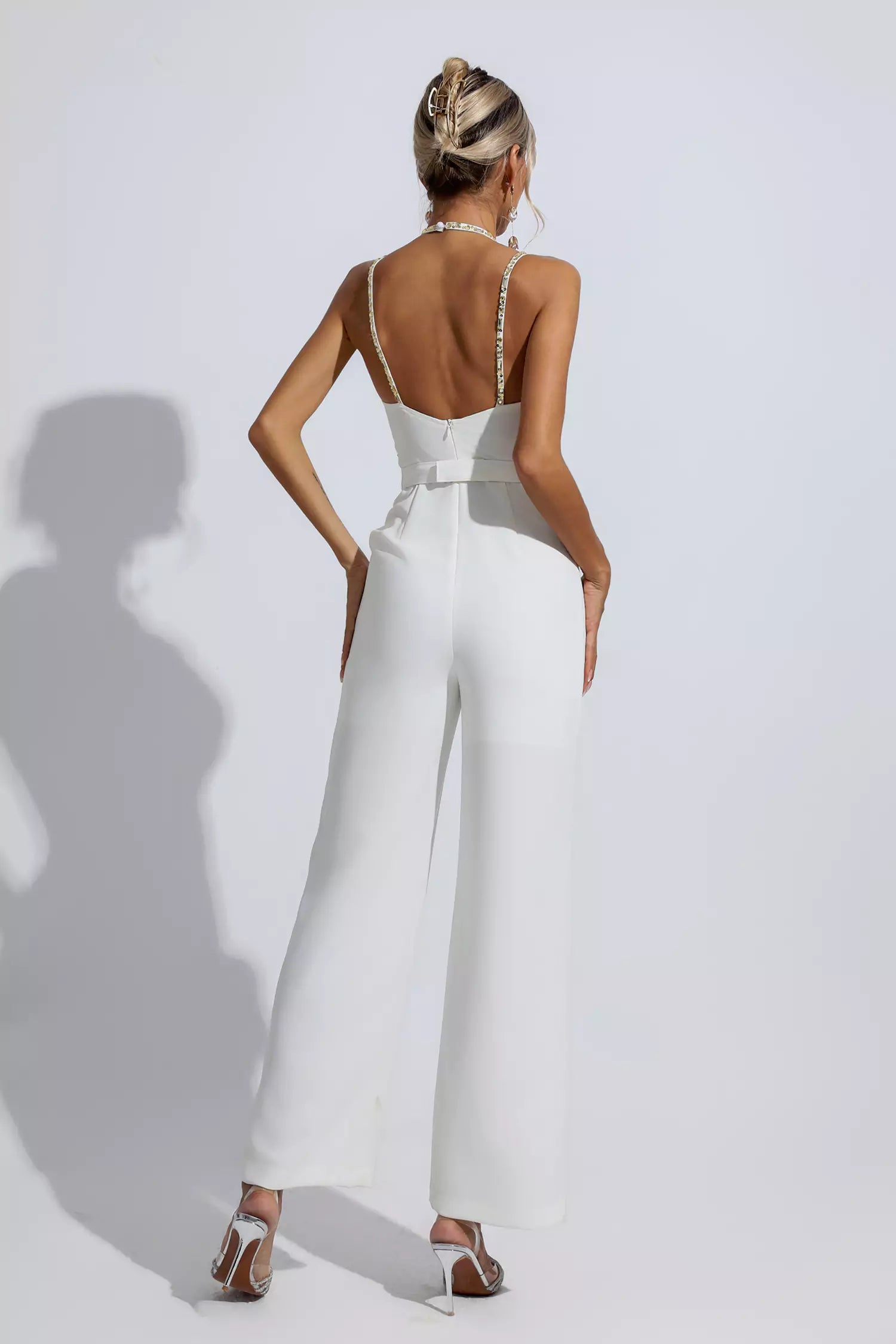 Matilda White Sequin Embellished Jumpsuit-CATCHALL