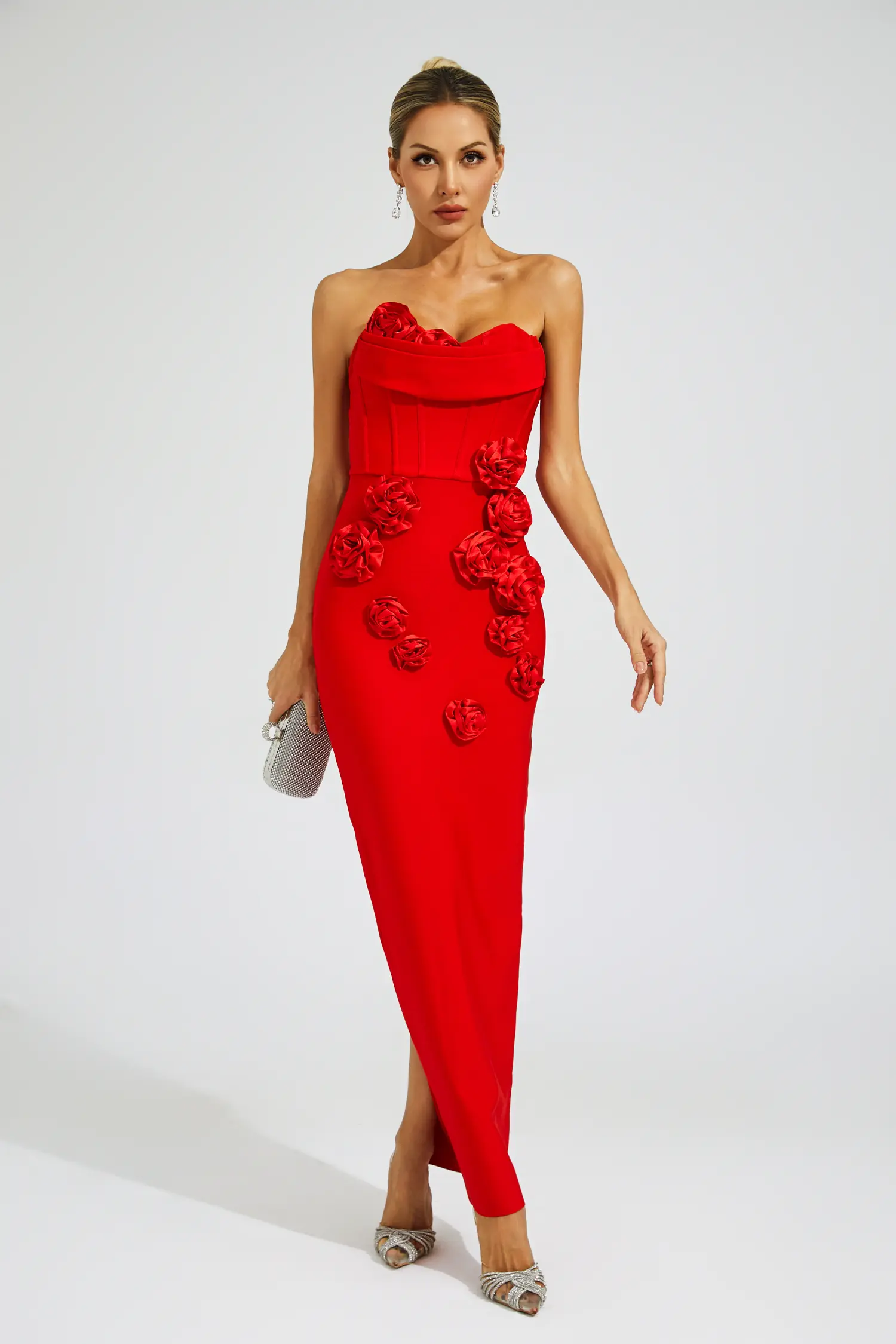 Maureen Red Rose Off Shoulder Dress-CATCHALL