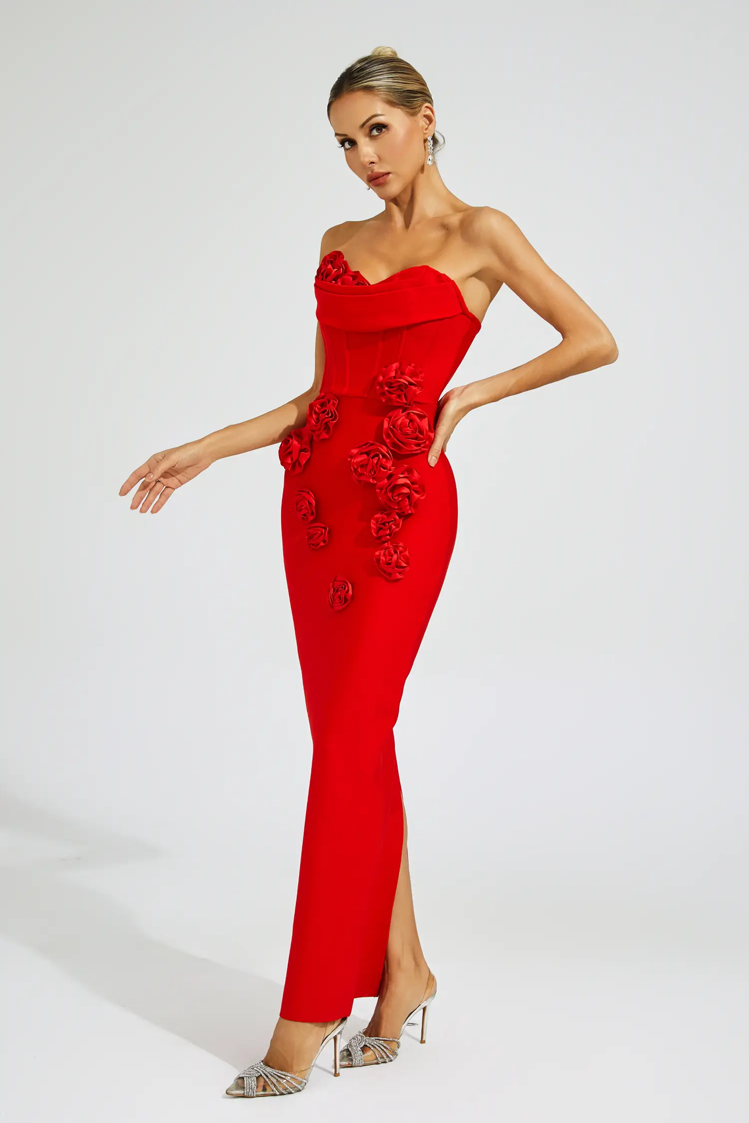 Maureen Red Rose Off Shoulder Dress-CATCHALL