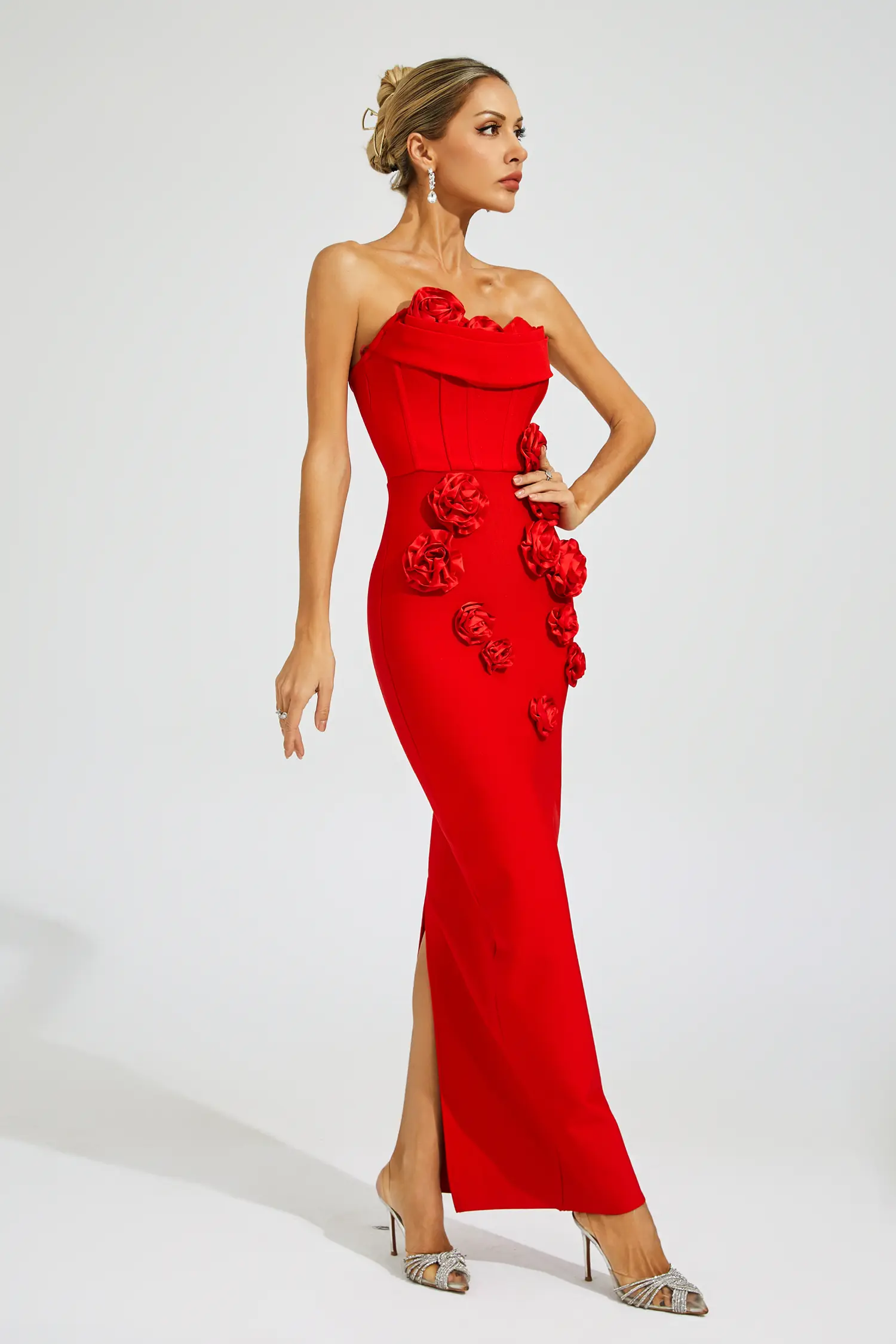 Maureen Red Rose Off Shoulder Dress-CATCHALL