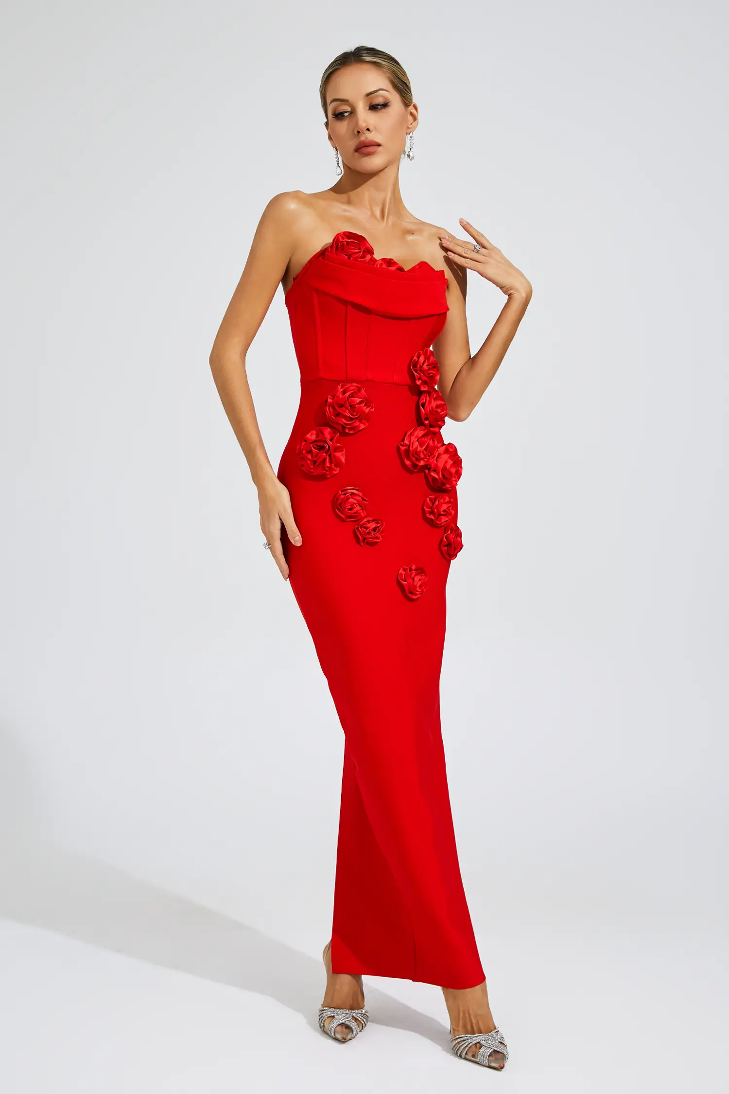 Maureen Red Rose Off Shoulder Dress-CATCHALL