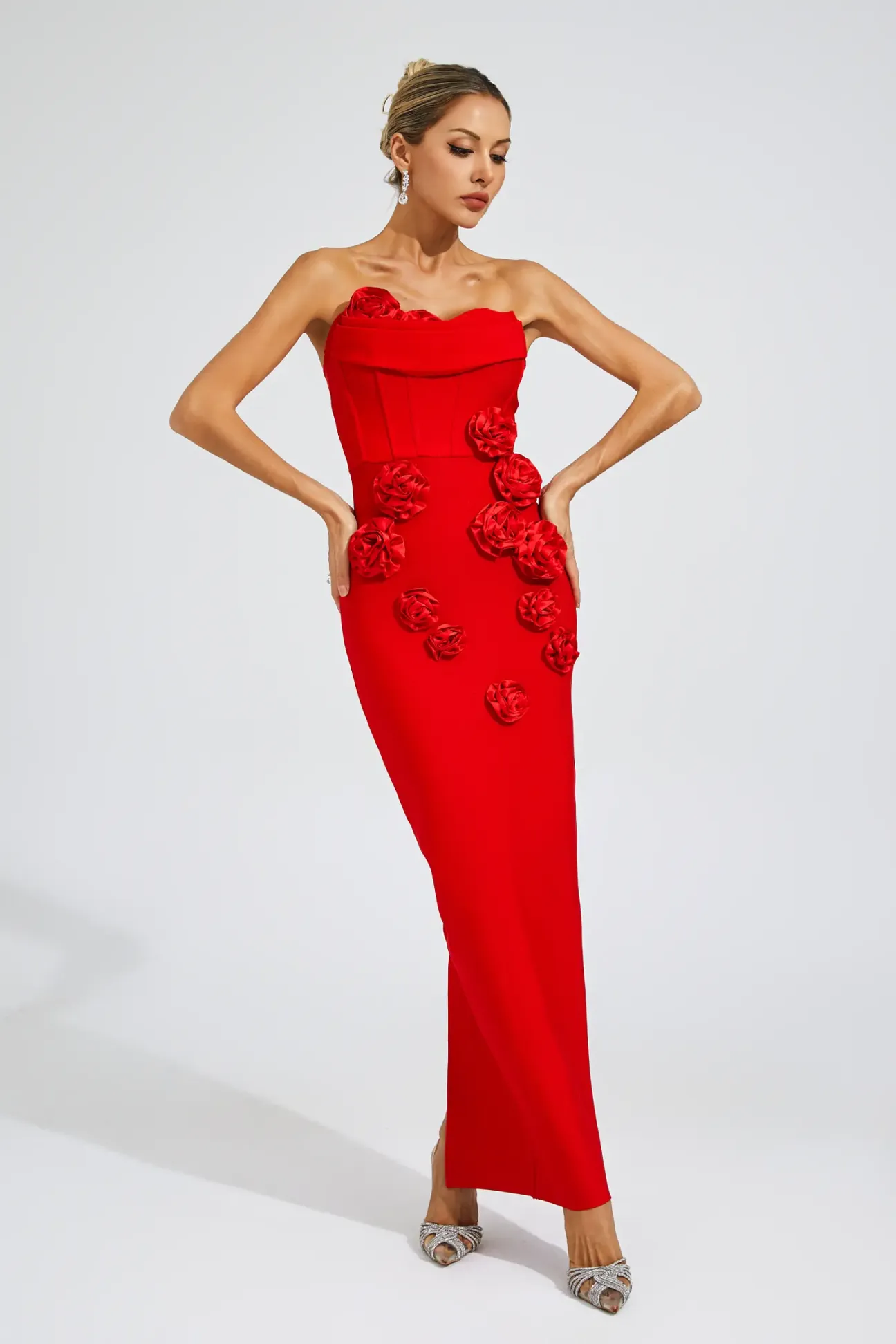 Maureen Red Rose Off Shoulder Dress
