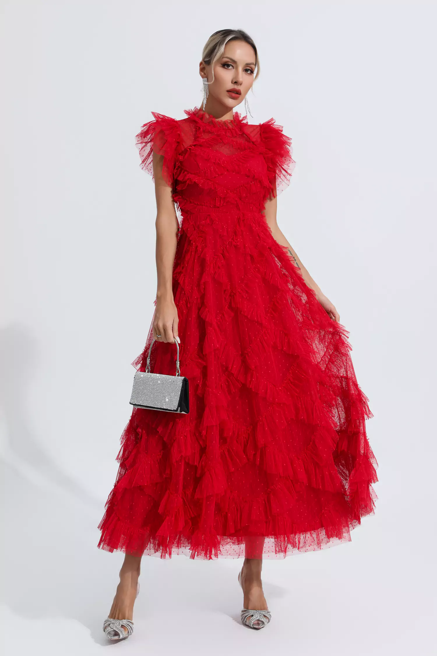 Maxine Red Embroidery Sleeveless Maxi Dress