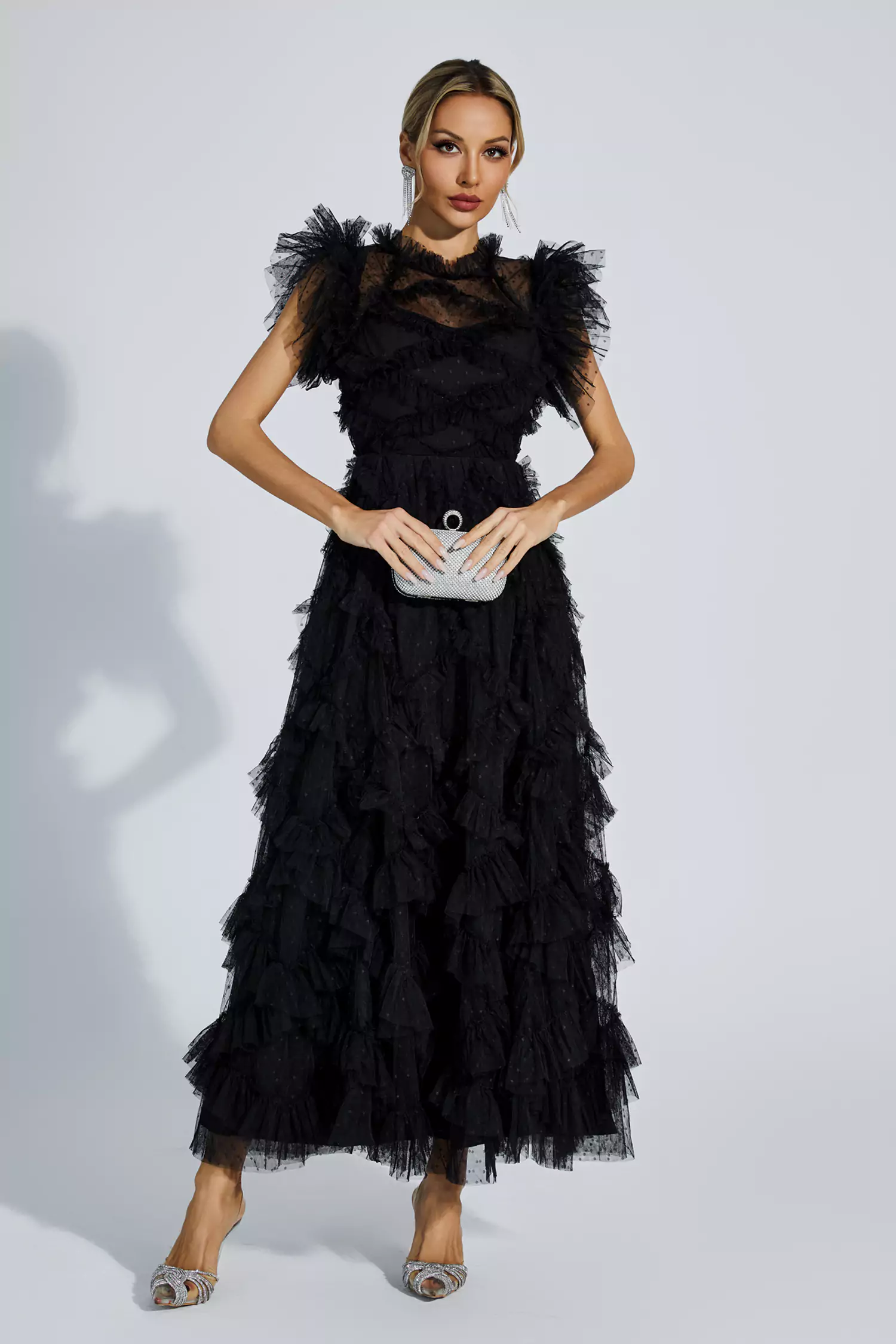 Maxine Black Embroidery Sleeveless Maxi Dress