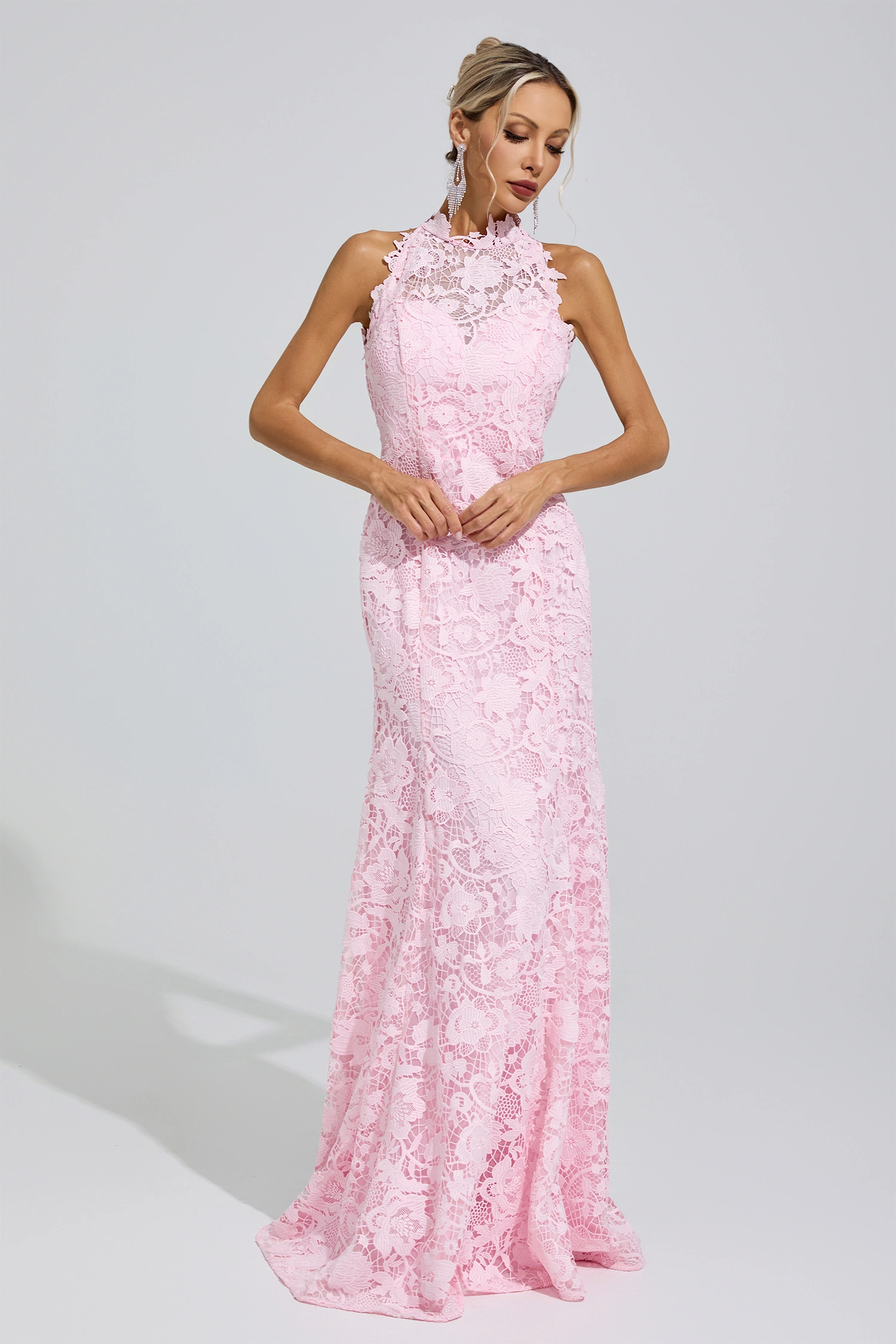 Maya Pink Sleeveless Lace Bodycon Maxi Dress