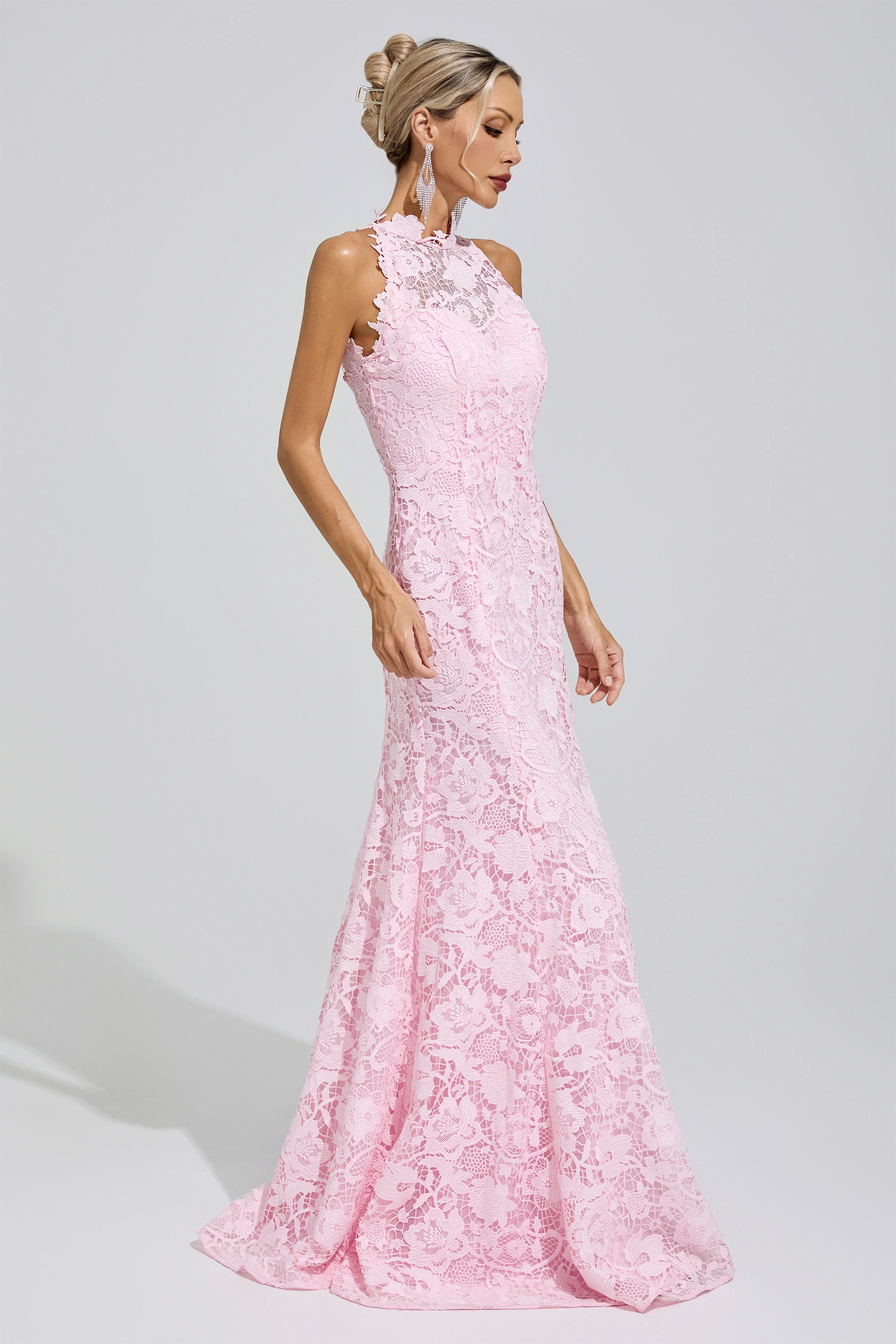 Maya Pink Sleeveless Lace Bodycon Maxi Dress