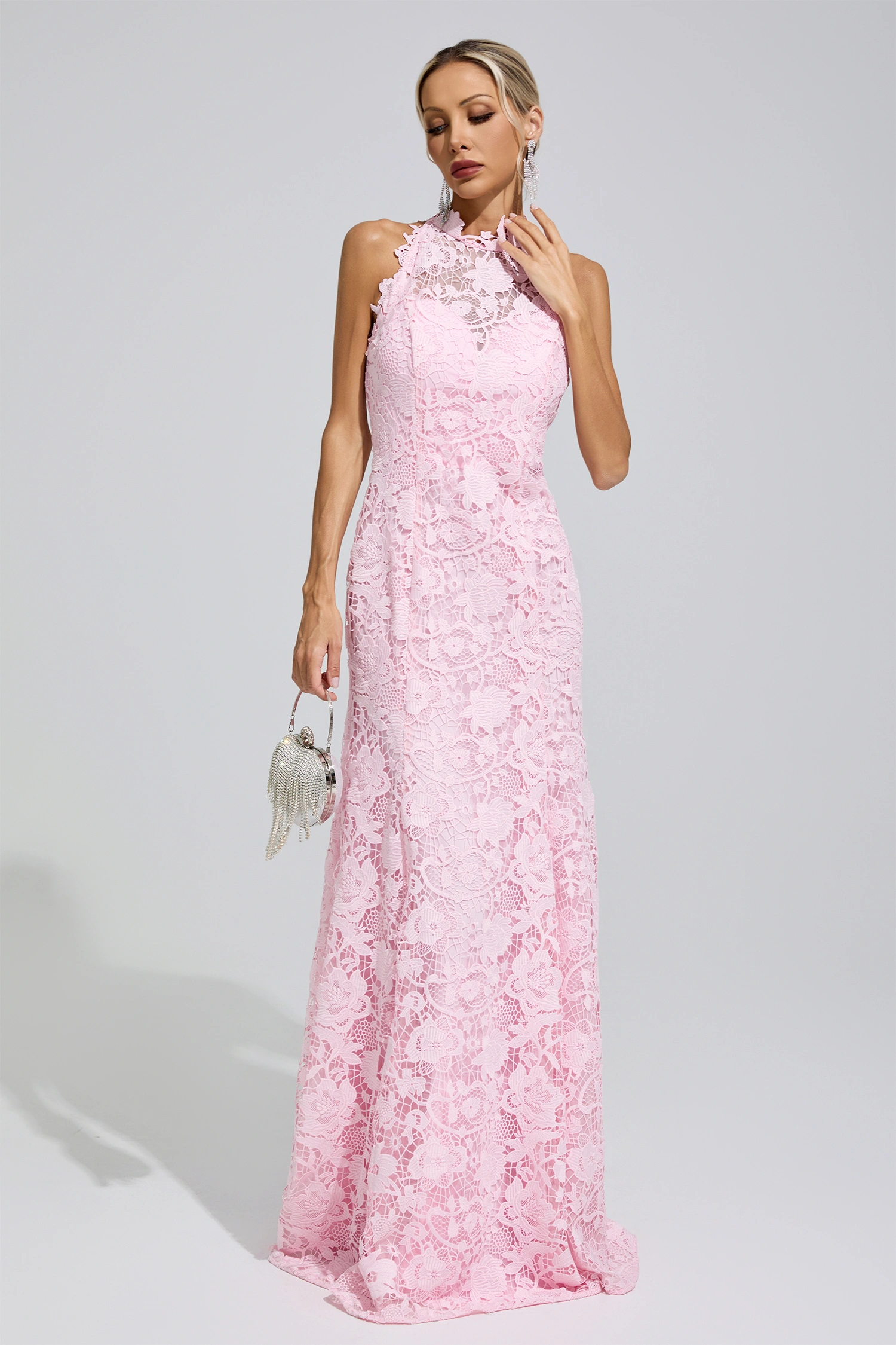 Maya Pink Sleeveless Lace Bodycon Maxi Dress