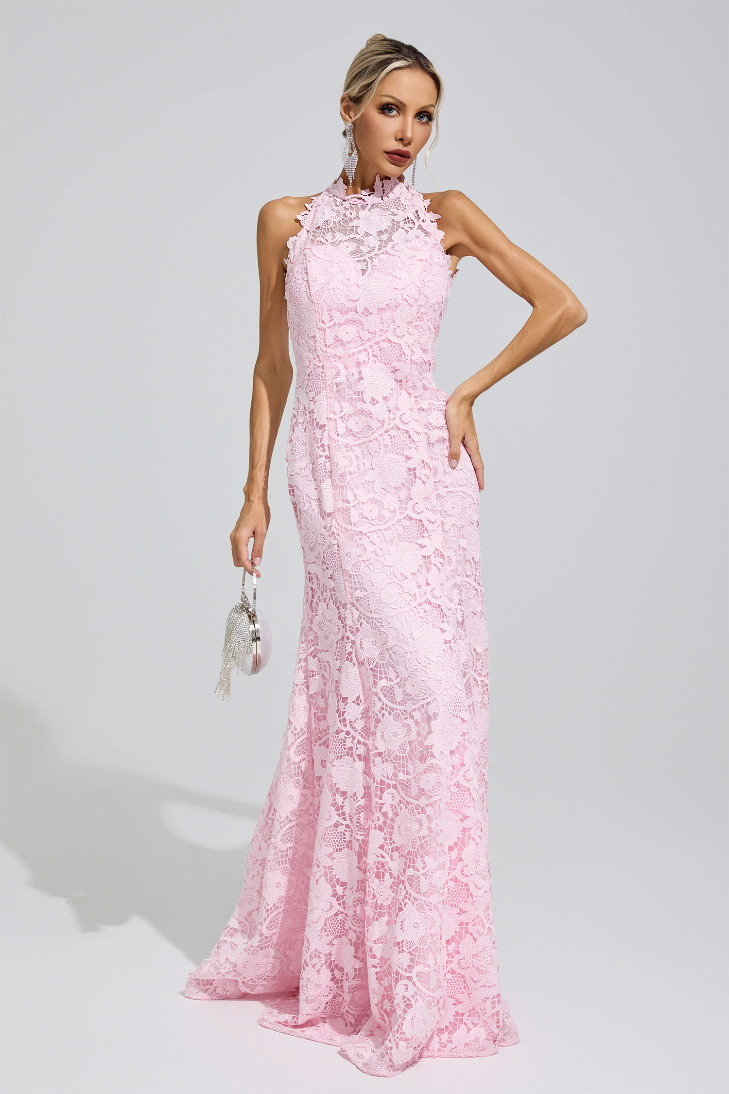 Maya Pink Sleeveless Lace Bodycon Maxi Dress