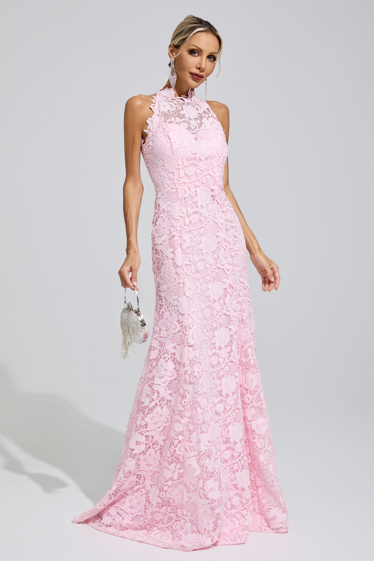 Maya Pink Sleeveless Lace Bodycon Maxi Dress