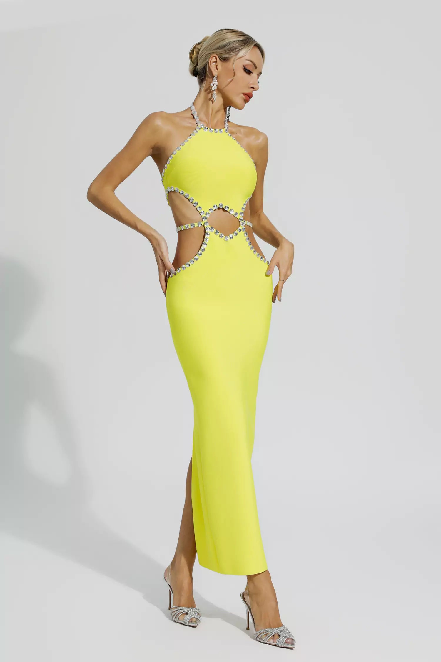 Yellow Cut Out Bodycon Dress Back View
