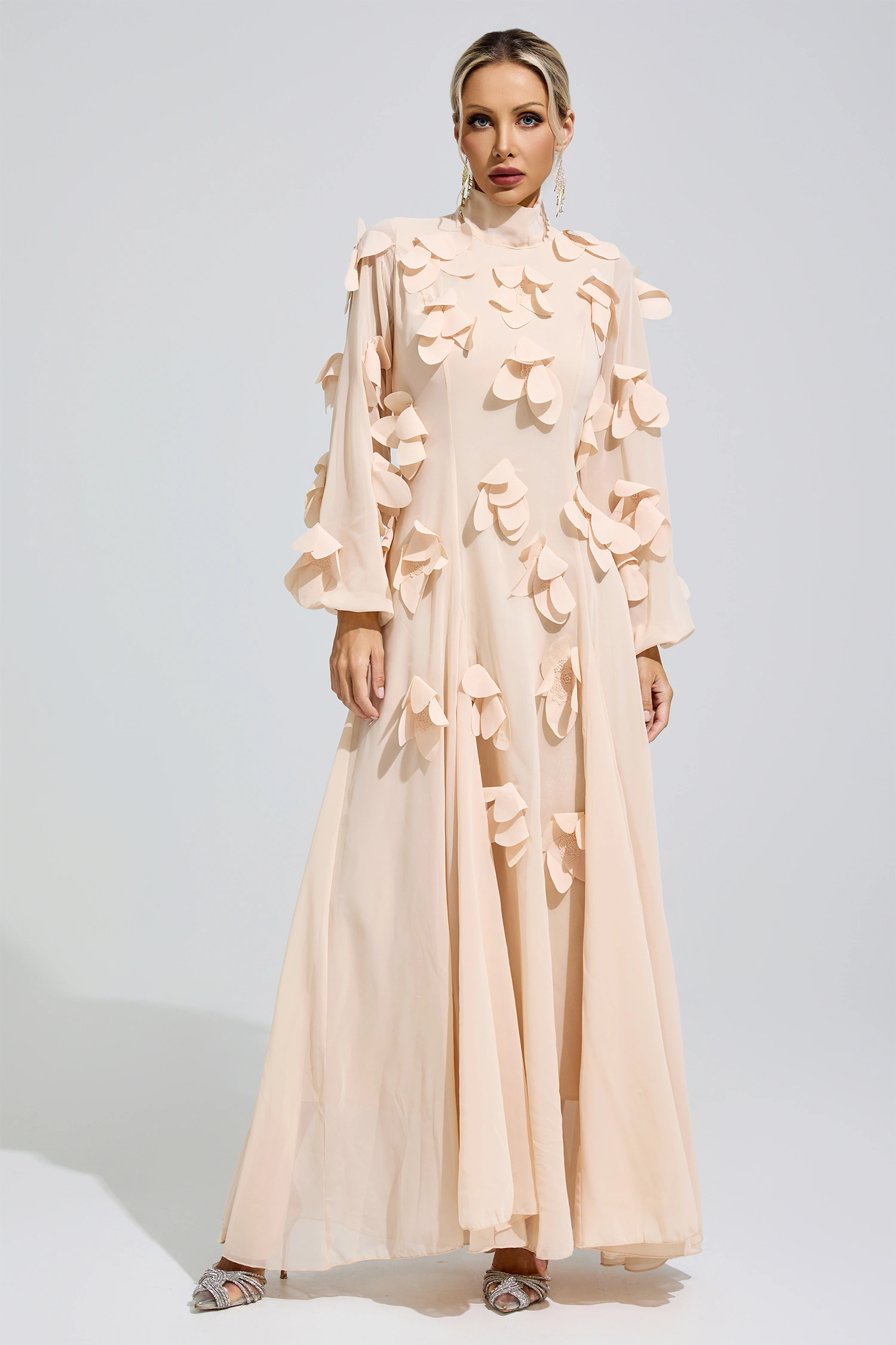 Meitner Apricot 3D Petal Maxi Dress