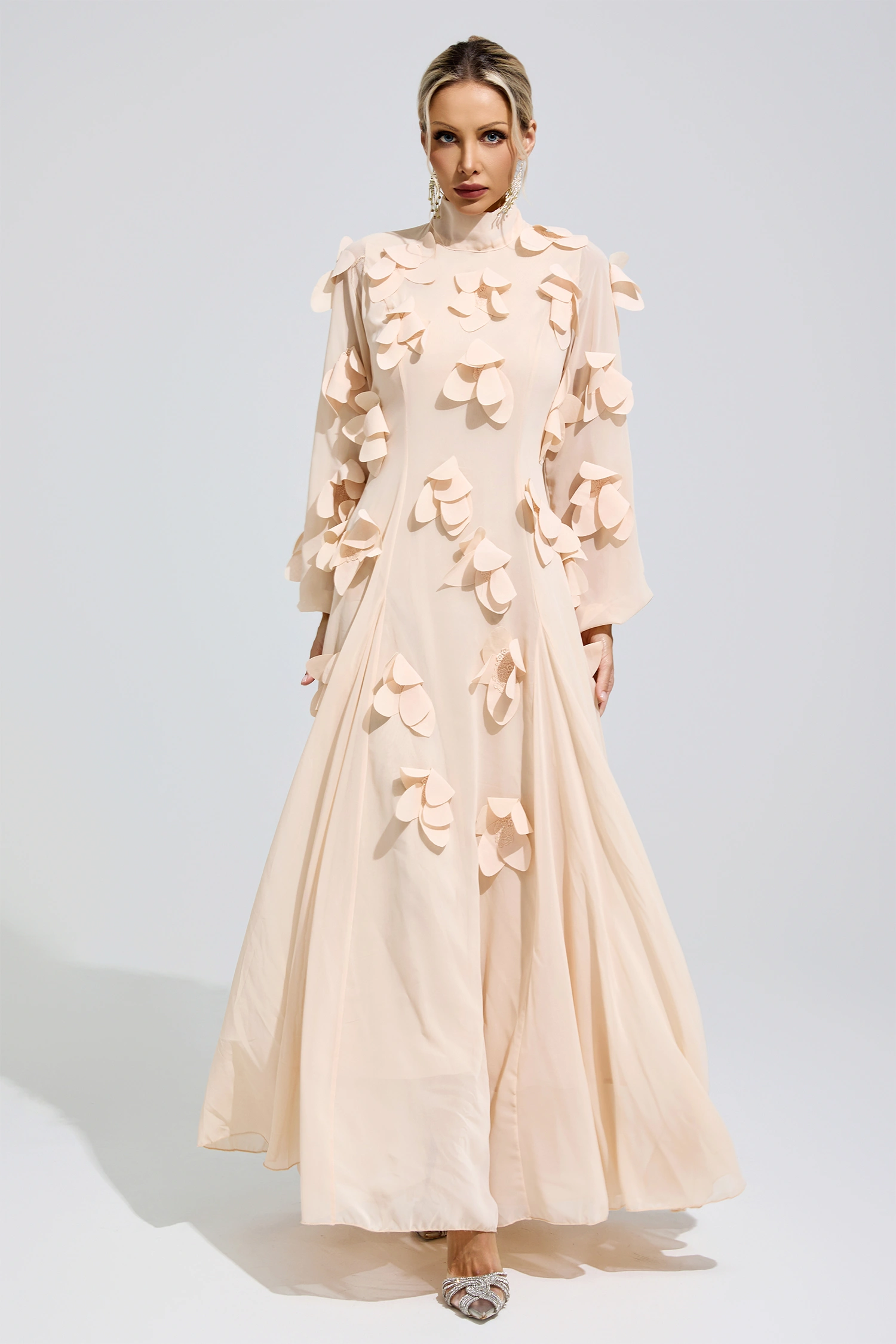 Meitner Apricot 3D Petal Maxi Dress