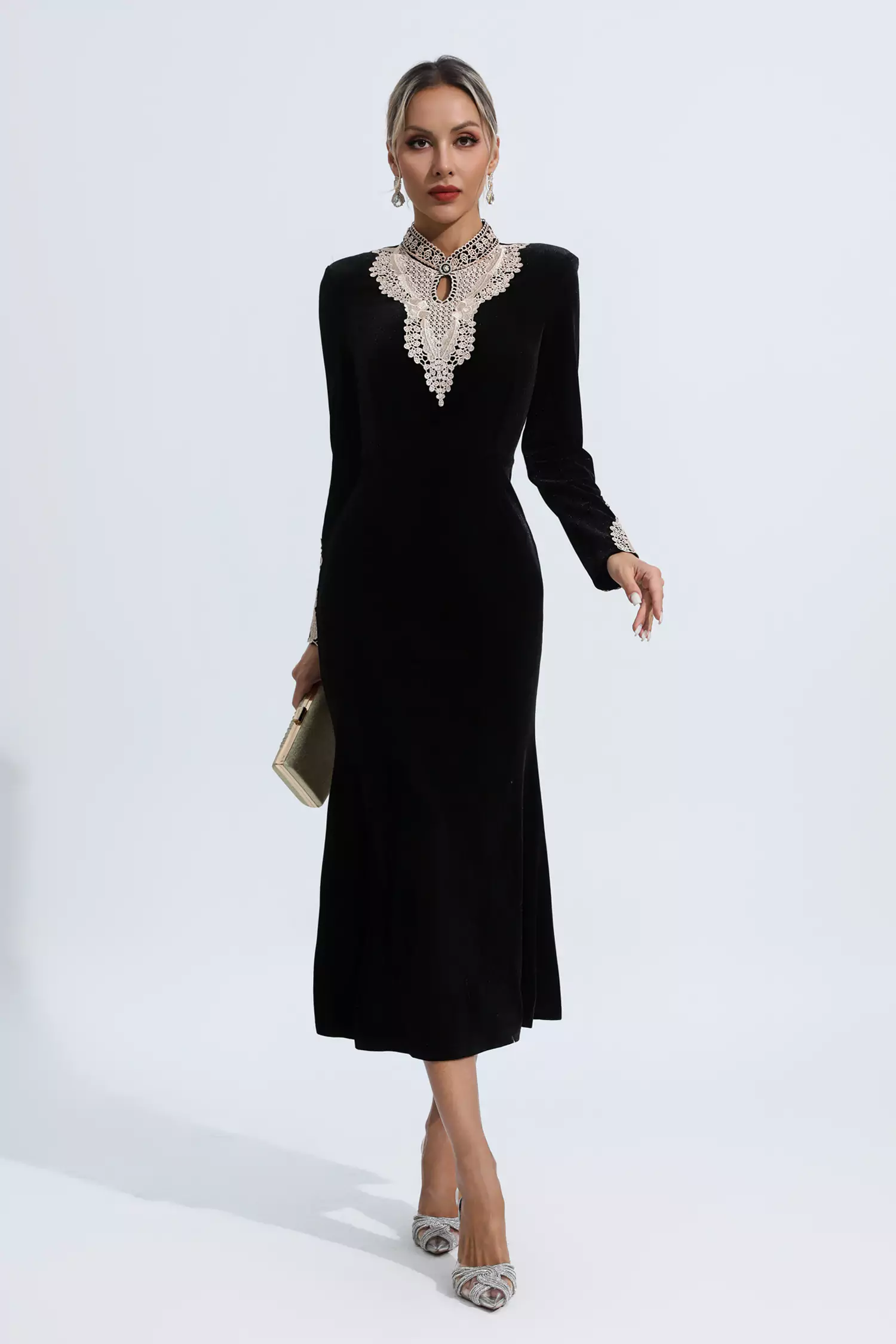 Monnalisa long-sleeve velvet dress - Black