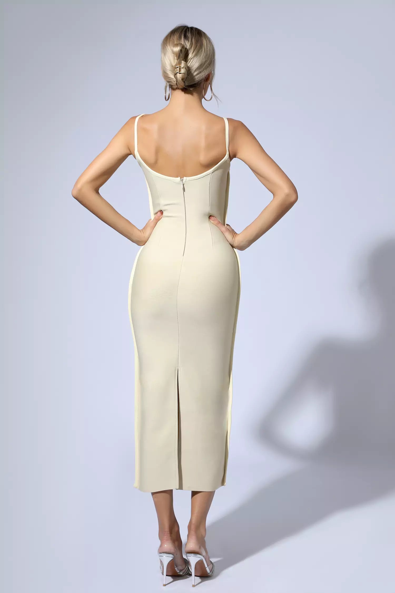 Pale yellow bodycon dress on sale