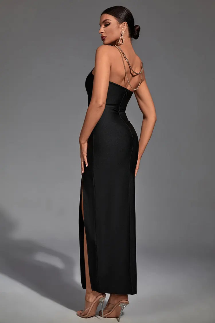 Melody Black High Slit Bandage Maxi Dress-CATCHALL