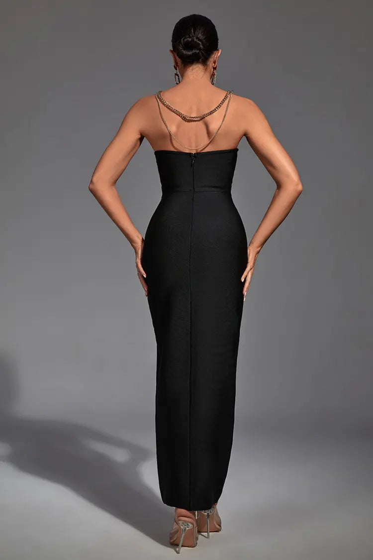 Melody Black High Slit Bandage Maxi Dress-CATCHALL