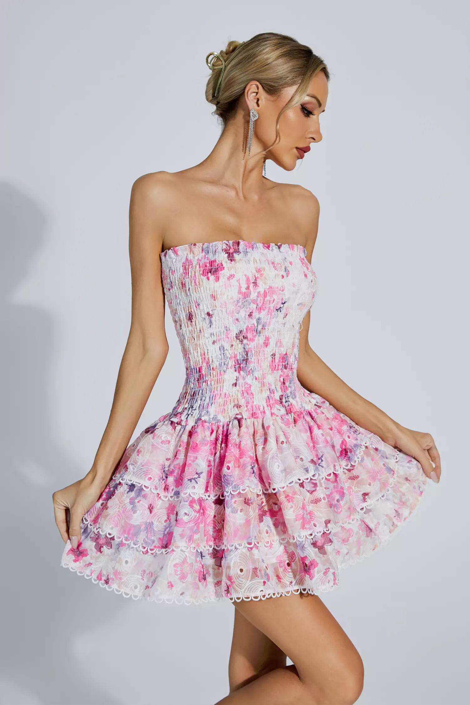 Mercy Floral Ruched Mini Dress-CATCHALL